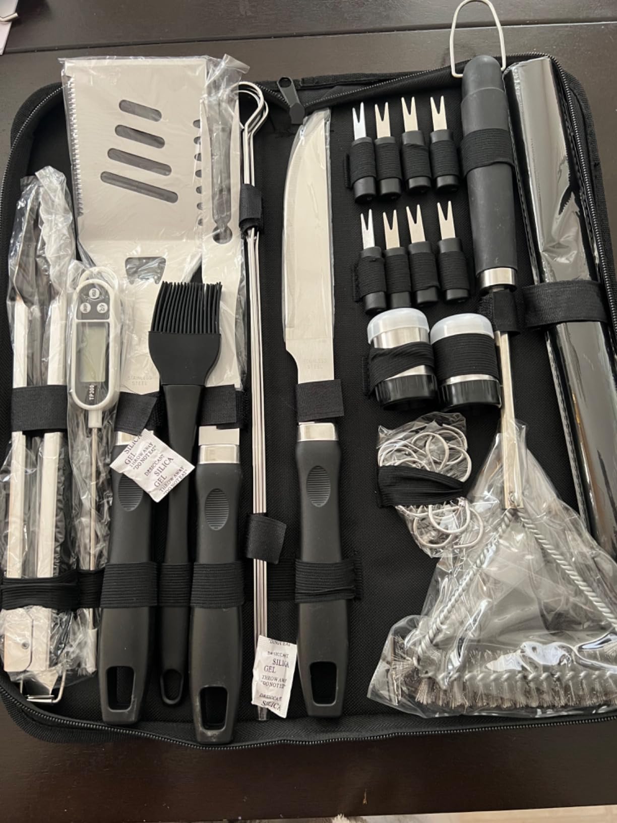 RINPIR 31pcs BBQ Grill Accessories Gifts for Men Dad, Heavy Duty Grilling Tools Gift Set for Father's Day, Stainless Steel BBQ Utensils Kit with Mats, Grill Brush in Carrying Bag Brown customer photo 2