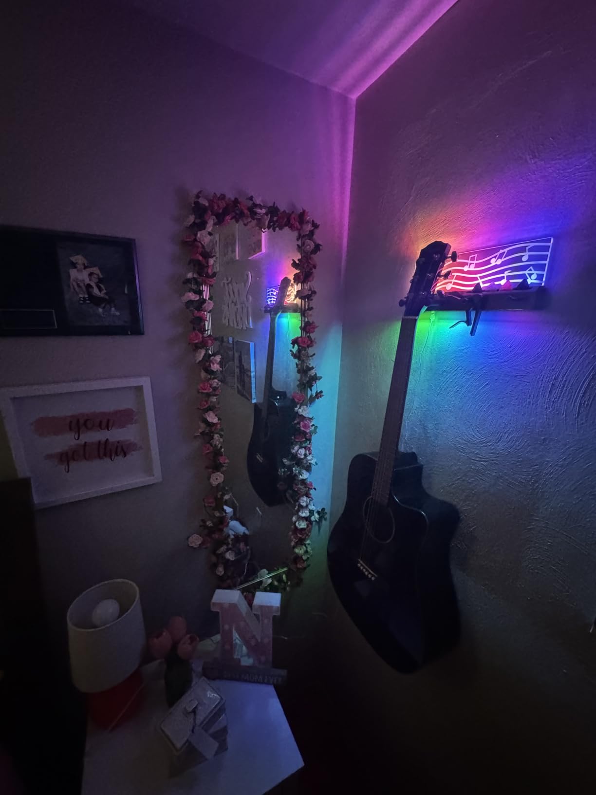CoolGift Mart LED Guitar Wall Mount Stand with Picks Holder - Solid Wood & Acrylic USB-Powered customer photo 2