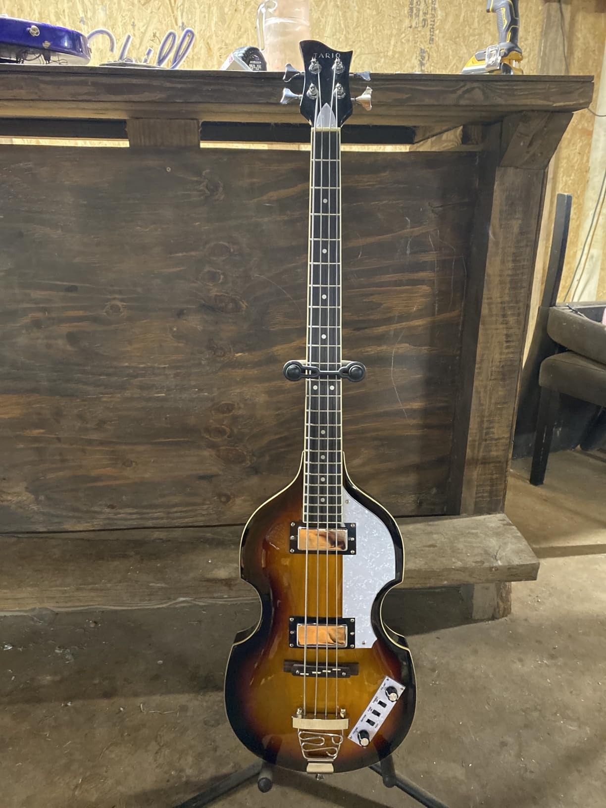TARIO Violin Bass Guitar Sunburst Basswood Body Hard Maple Neck customer photo 1