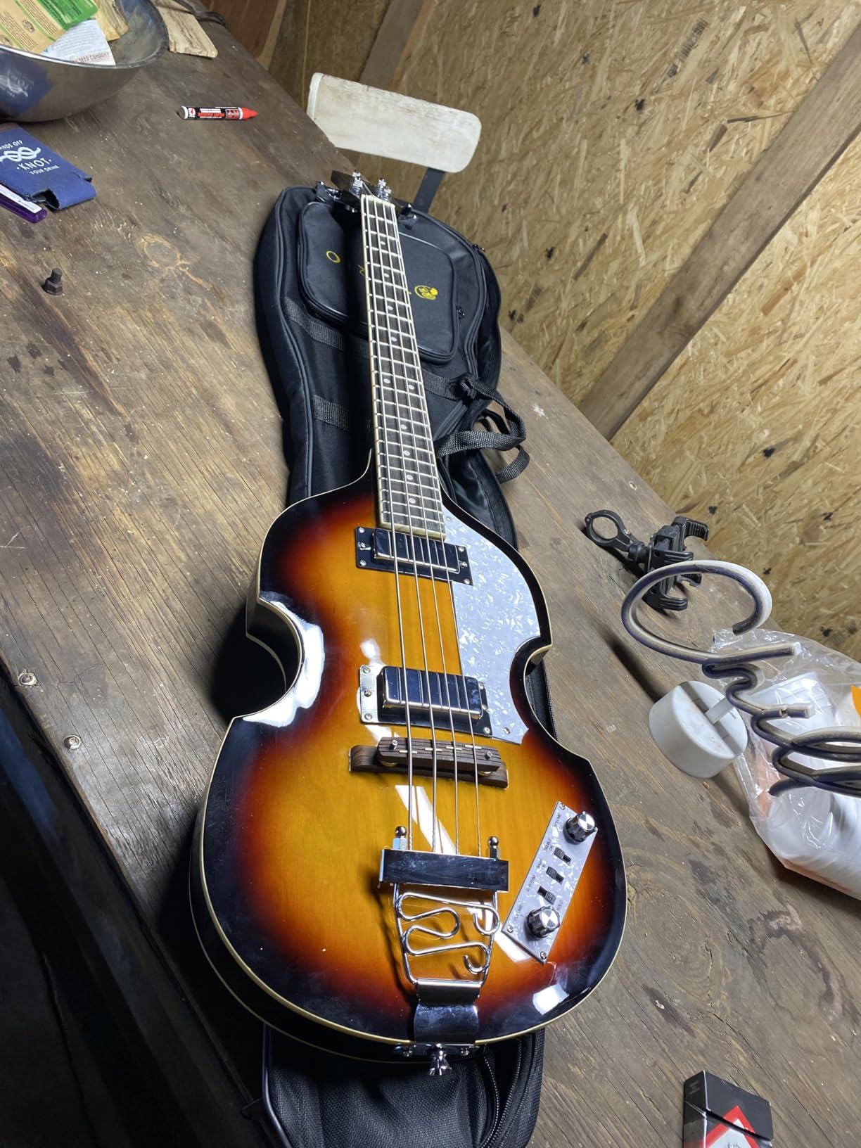 TARIO Violin Bass Guitar Sunburst Basswood Body Hard Maple Neck customer photo 2