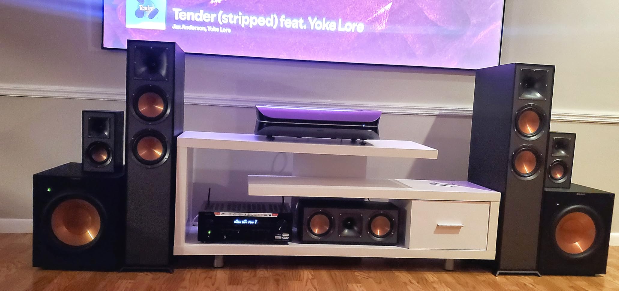 Klipsch Reference 5.2 Home Theater System, Bundle 2X R-625FA Floorstanding 2X R-12SW Subwoofer, R-52C Center, R-41M Bookshelf Speakers, and Yamaha RX-A2AB 7.2-Channel AV Receiver customer photo 2