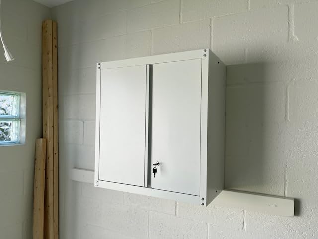 Steel Wall Cabinet, Heavy Duty Hanging Garage Storage Cabinet with Adjustable Shelf & Locking Doors, Wall Mounted Metal Garage Cabinet for Workshop, Utility Room, Shed, Black/Grey customer photo 1