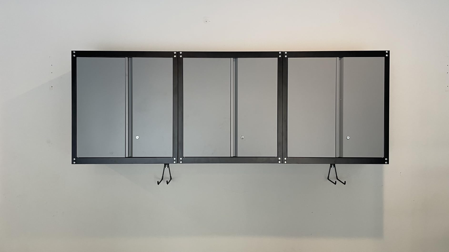 Steel Wall Cabinet, Heavy Duty Hanging Garage Storage Cabinet with Adjustable Shelf & Locking Doors, Wall Mounted Metal Garage Cabinet for Workshop, Utility Room, Shed, Black/Grey customer photo 2