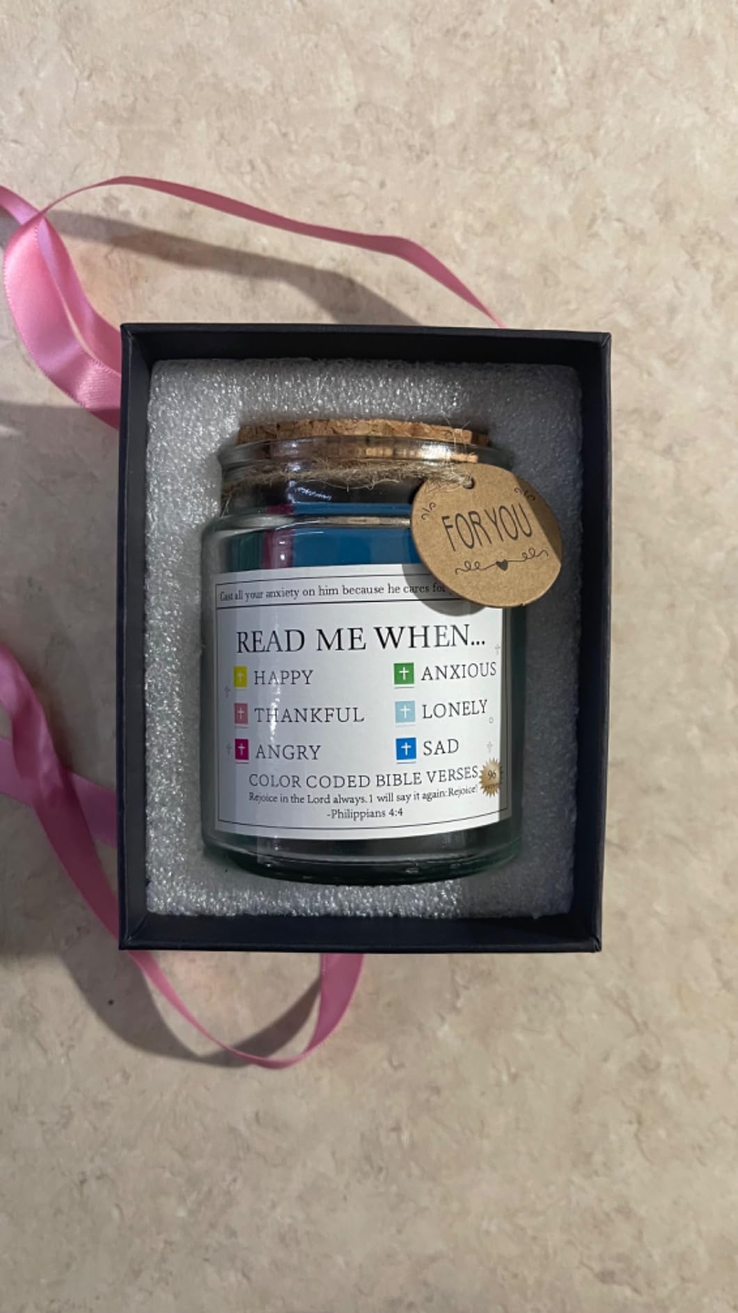 Bible Verse Jar, Read Me When Bible Verses Jar for Daily Encouragement - Christian Gifts for Women, Mothers Day Gift for Mom, Birthday Gifts, Graduation & Christmas Gift, Prayer Cards With Ribbon Bow customer photo 2