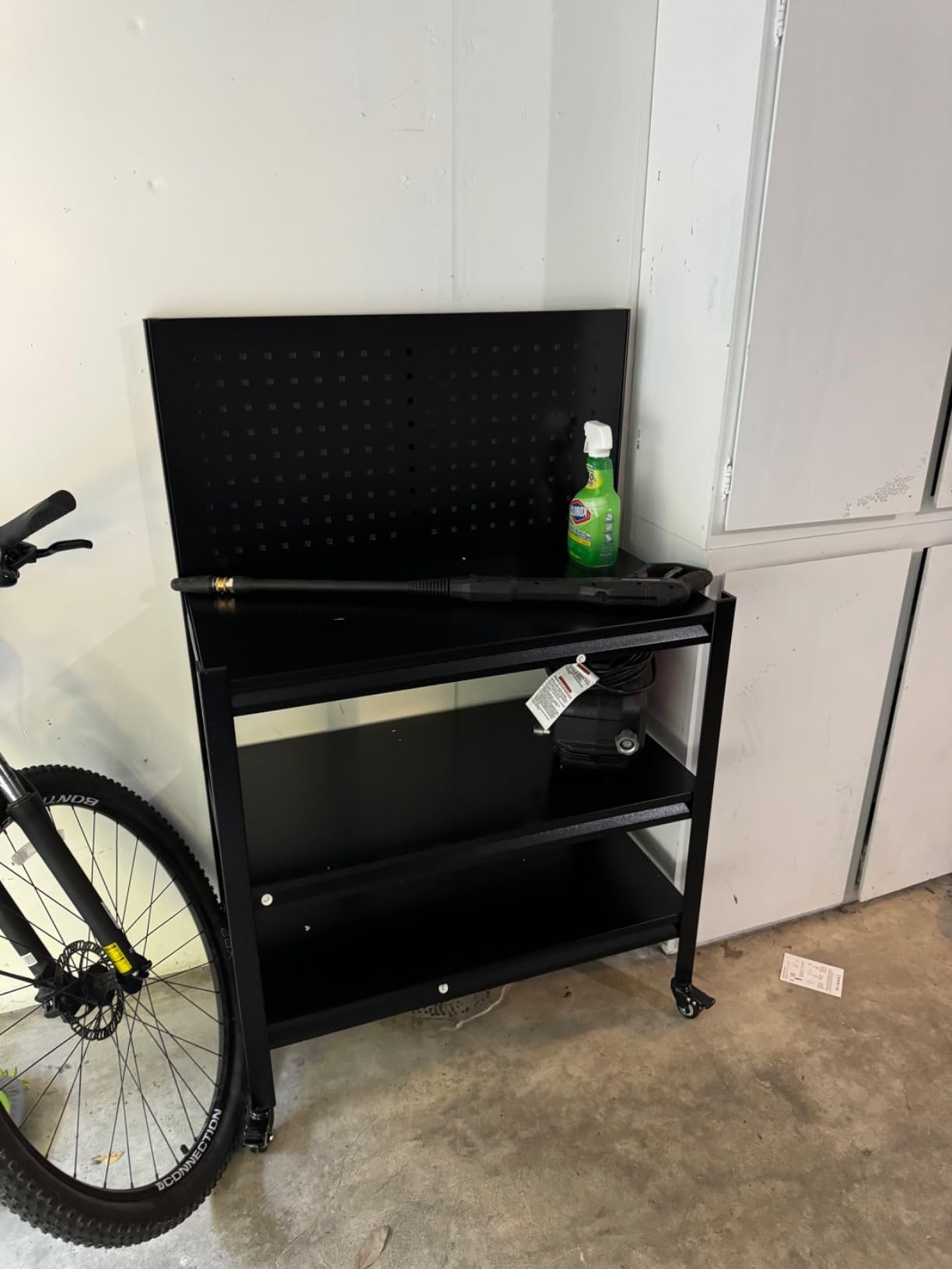 Workbench with Pegboard, Adjustable Heavy Duty Work Table with Wheels, Metal Tool Work Bench for Garage Warehouse Workshop, 48
