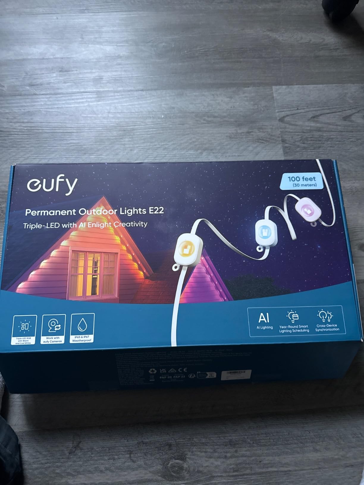 eufy Permanent Outdoor Lights E22, 100ft with 60 Triple-LED Lights | Smart RGBWW for Christmas, Daily and Holiday, Up to IP67 Rated, AI Light Themes for Christmas Decorations, Work with eufyCams customer photo 1