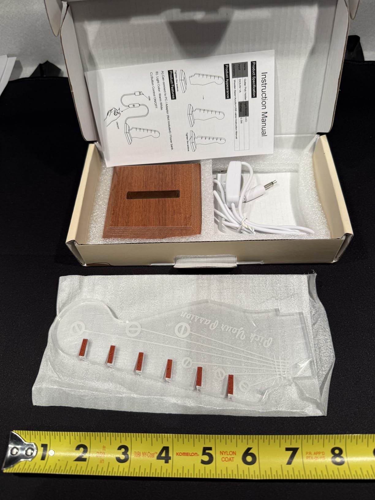 Light Up Guitar Pick Holder, Electric Guitar Headstock Shaped Acrylic & Wooden USB Powered Display Case customer photo 2