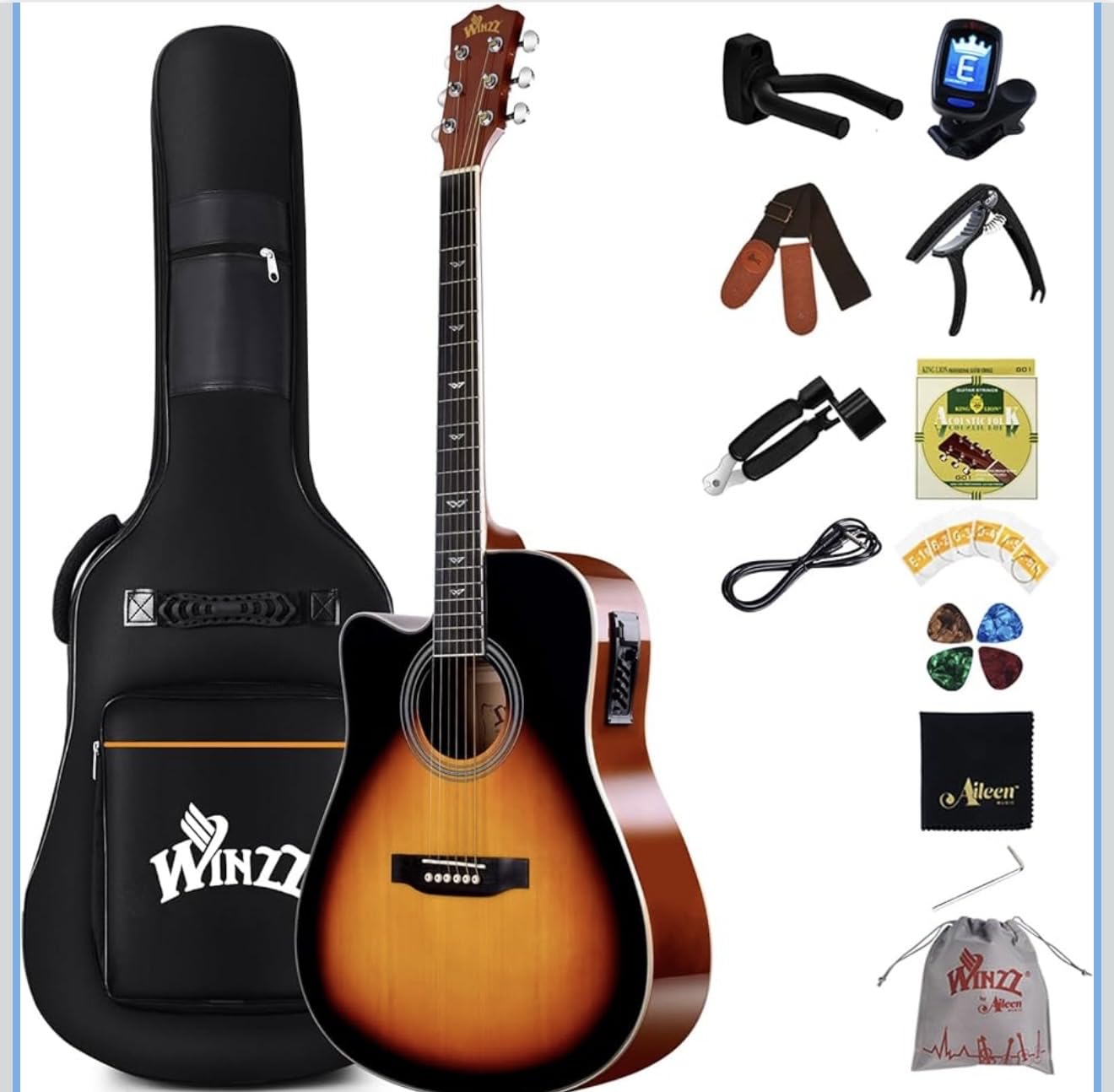 Winzz 4/4 Electro Acoustic Guitar, Left-Handed Western Guitar Set, Dreadnought Sunburst customer photo 1