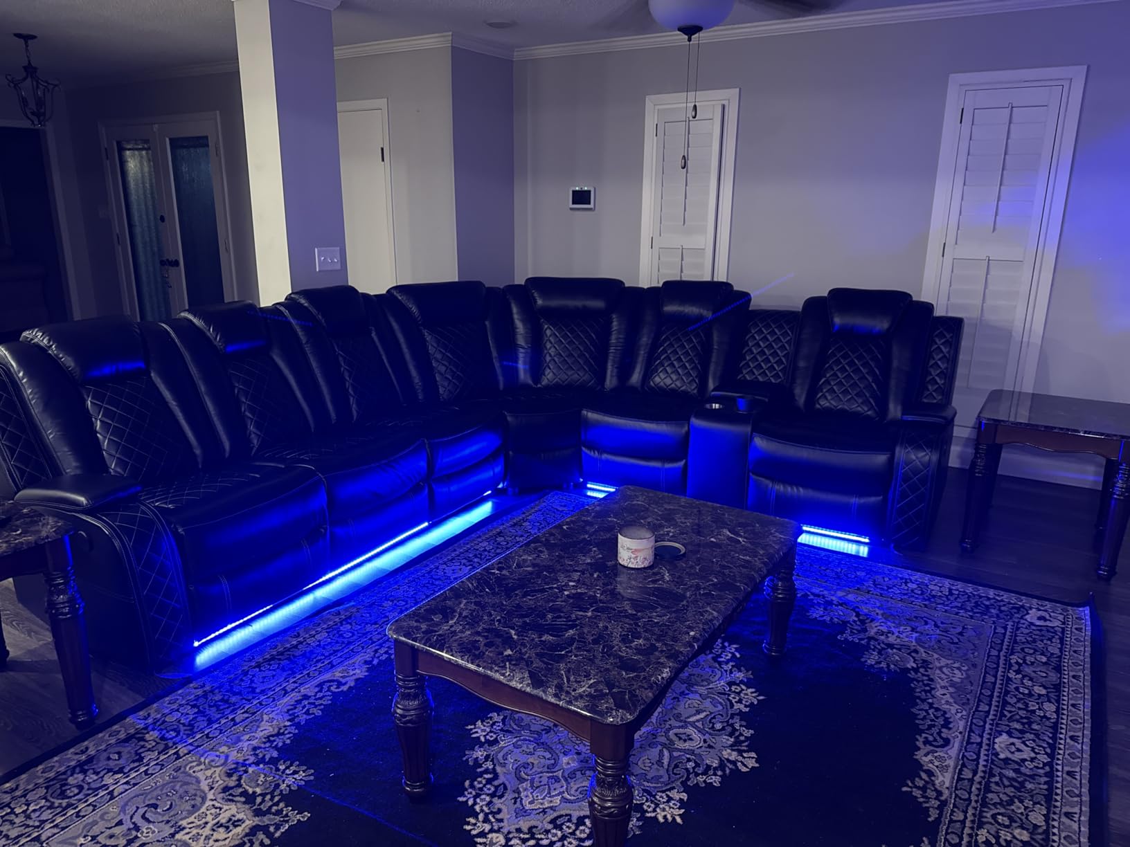 Power Recliner Sectional Sofa, Home Theater Seating with LED & USB Port, L Shaped Reclining Couch for Living Room Furniture, Faux Leather Sectional with Reading Lamp, Cup Holder & Storage (Black) customer photo 2