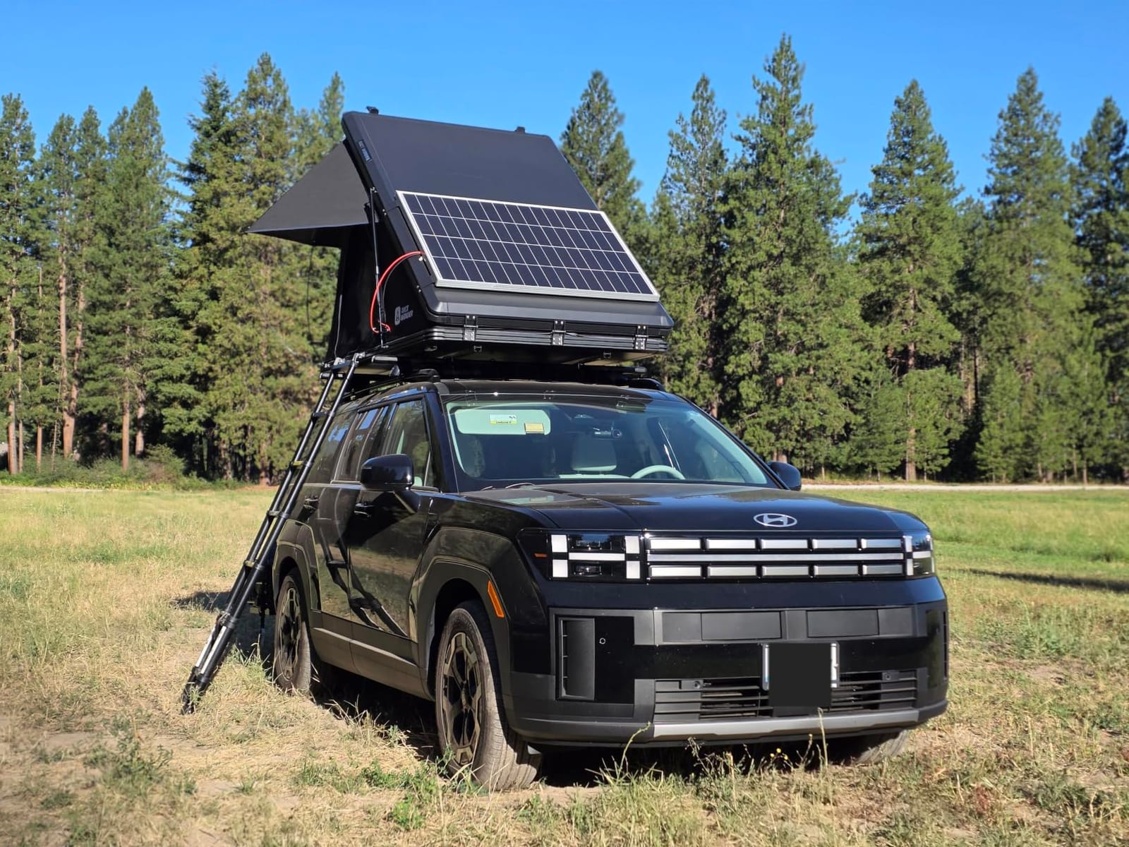 Solar Panel Rooftop Tent Hard Shell,Pop Up Car Roof Top Tent Hardshell | Aluminum Roof Tent with USB Outlet,Luggage Bar,LED Light Strip,Suitable for Jeep SUV Truck,2 Person Camping customer photo 2