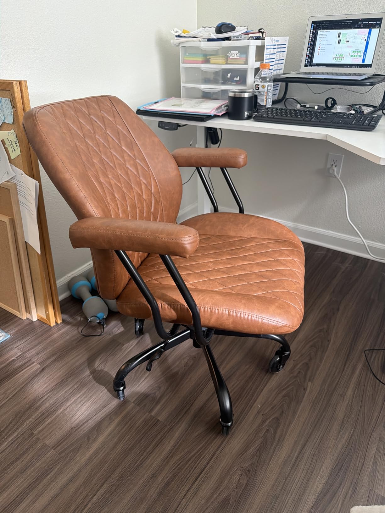 YFO Home Office Desk Chair Office Rubber Casters Ergonomic Computer Chair with Lumbar Support Adjustable Height Rolling Swivel Executive Task Armrests Chair, Black PU customer photo 2
