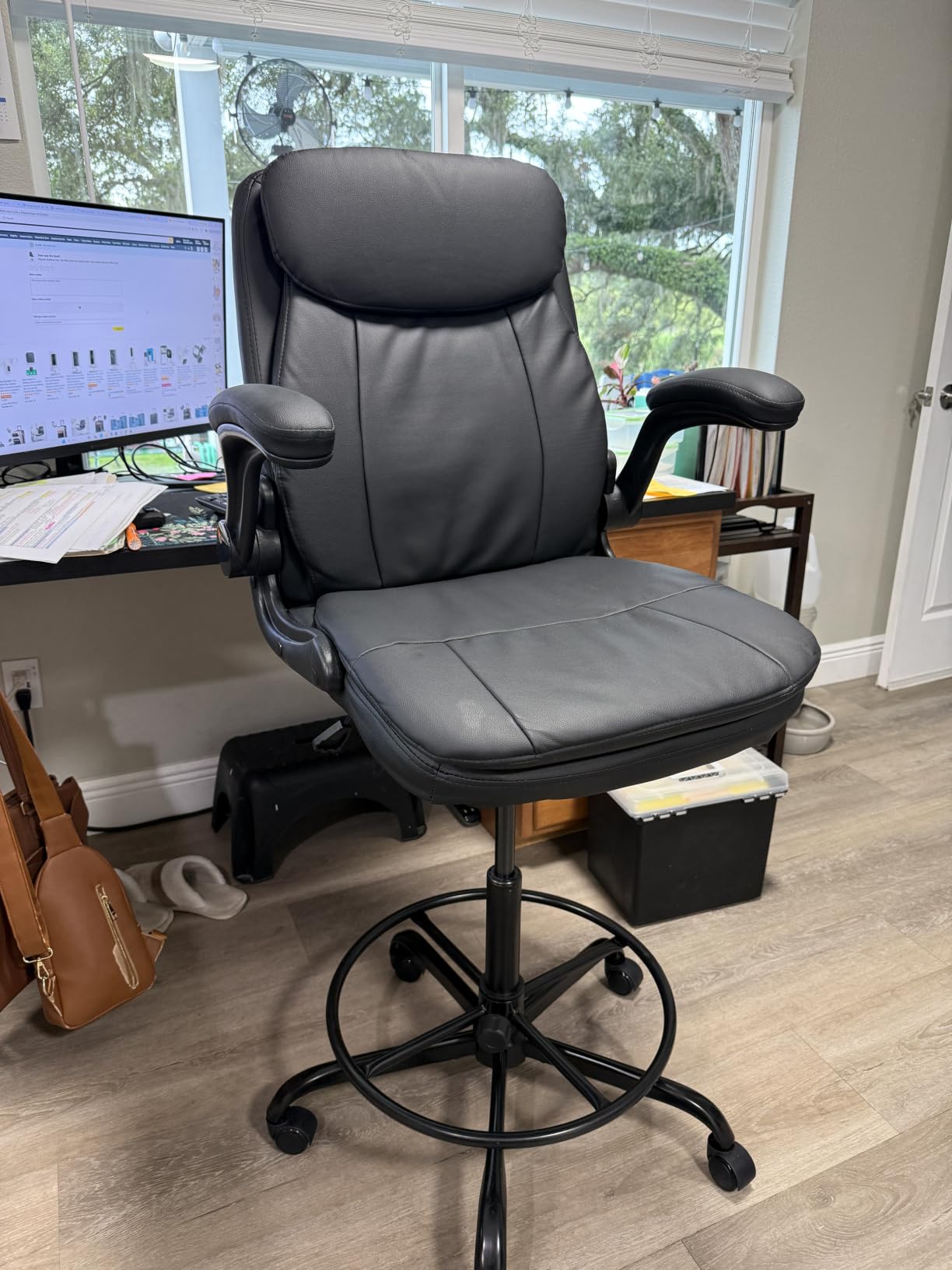 Misolant Drafting Chair, Tall Office Chair for Standing Desk, High Leather Executive Office Chair with Adjustable Height and Flip-up Armrest for Counter Height Desk customer photo 1