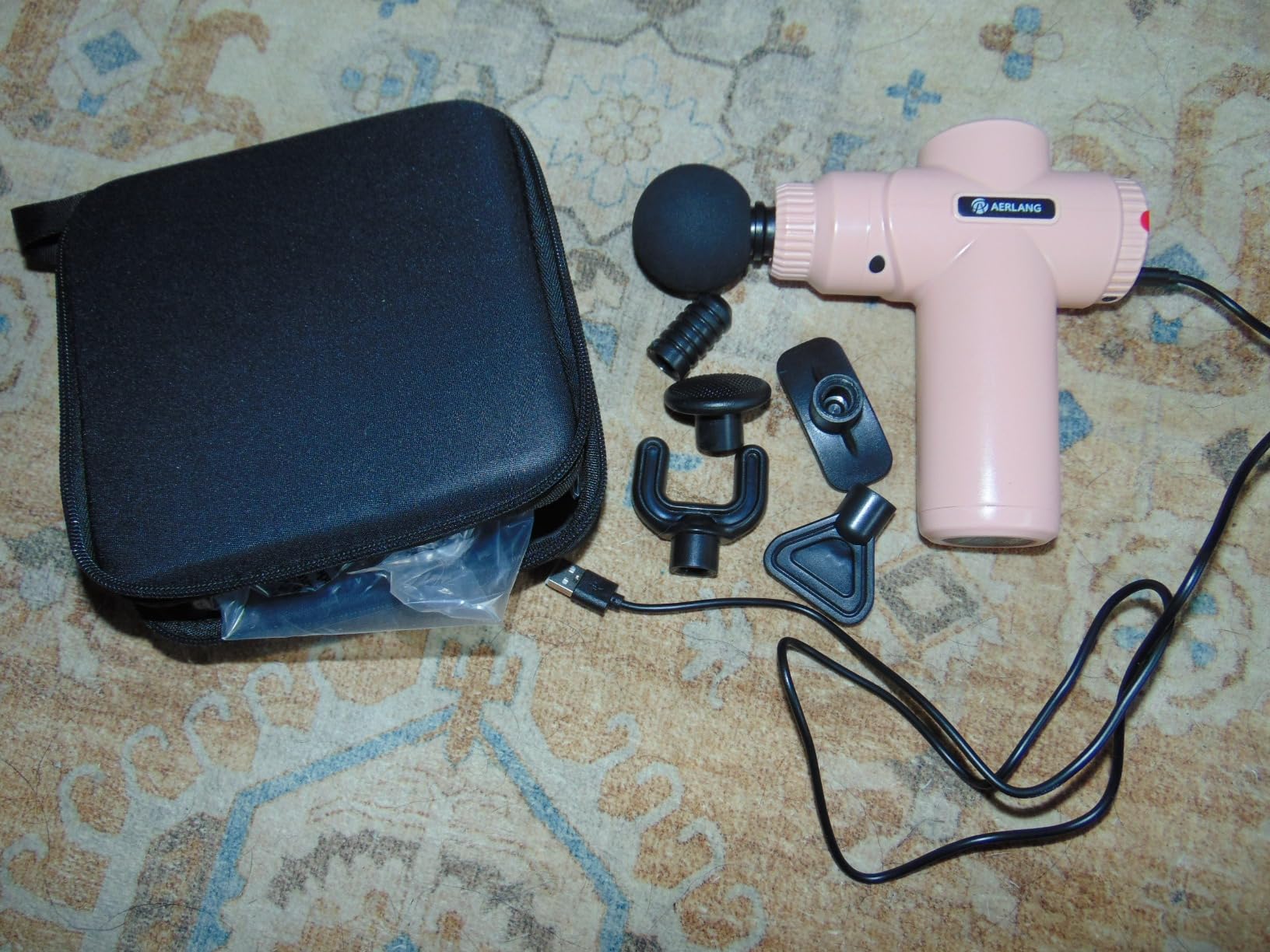 AERLANG Birthday Gifts for Women Mini Portable Massage Gun Deep Tissue Pink | Muscle Massager Handheld Percussion travel Massage Gun with 6 Heads for Back pain relief Comes with a carrying case customer photo 2