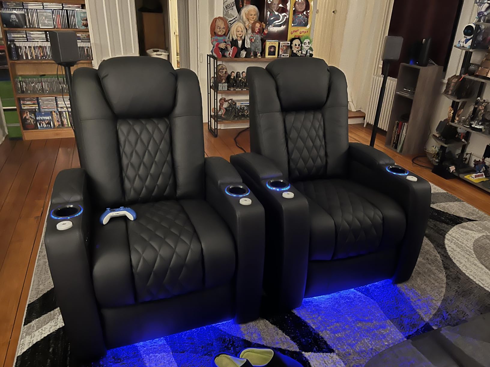 comfiroom Top-Grain Leather Home Theater Seating, Dual-Motor Power Recliner | Classic Series Black Zero Gravity Motorized Theater Chair with USB-C Charging, Adjustable Headrest, Tray Table, Row of 1 customer photo 1