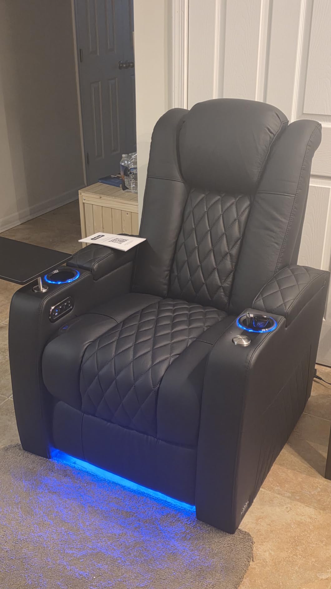 comfiroom Top-Grain Leather Home Theater Seating, Dual-Motor Power Recliner | Classic Series Black Zero Gravity Motorized Theater Chair with USB-C Charging, Adjustable Headrest, Tray Table, Row of 1 customer photo 2