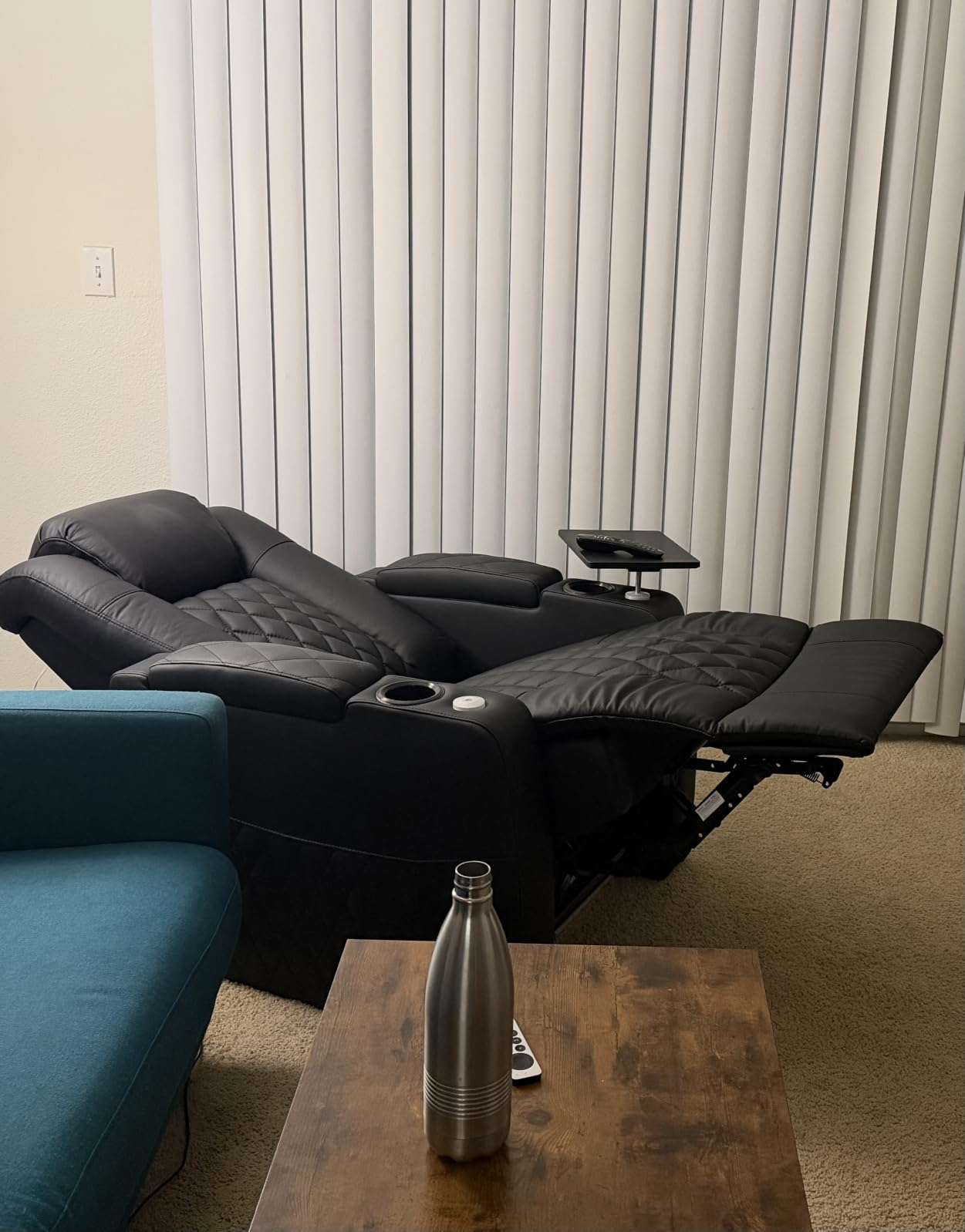 comfiroom Top-Grain Leather Home Theater Seating, Dual-Motor Power Recliner | Classic Series Black Zero Gravity Motorized Theater Chair with USB-C Charging, Adjustable Headrest, Tray Table, Row of 3 customer photo 2