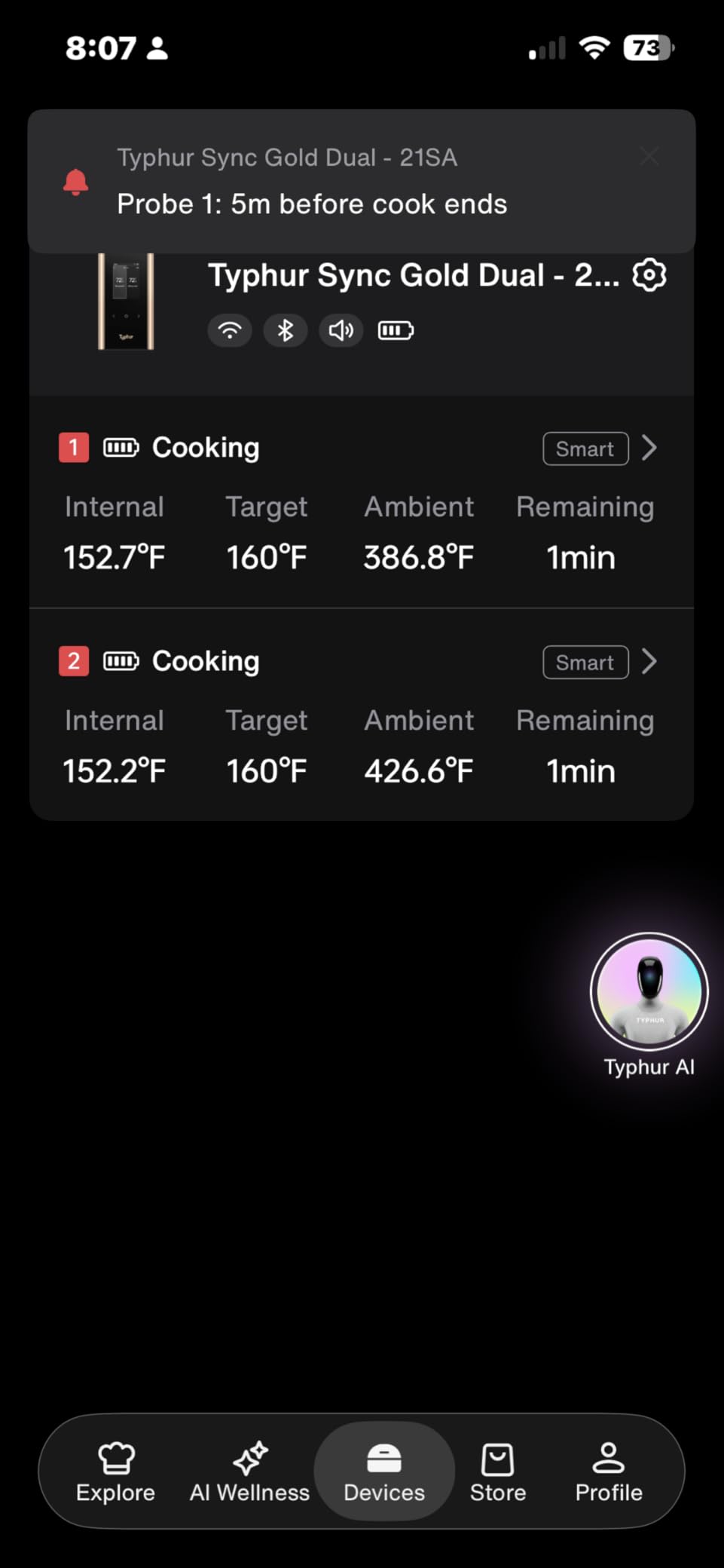 Typhur Sync Gold Wireless WiFi Meat Thermometer, 2 Slim Probes, 6 Sensors, 10x Stronger Signal, ±0.5℉ Accuracy, Smart Base Direct Setup, Reliable Reading Through Kamado Grill BBQ Oven Smoker Air Fryer customer photo 1