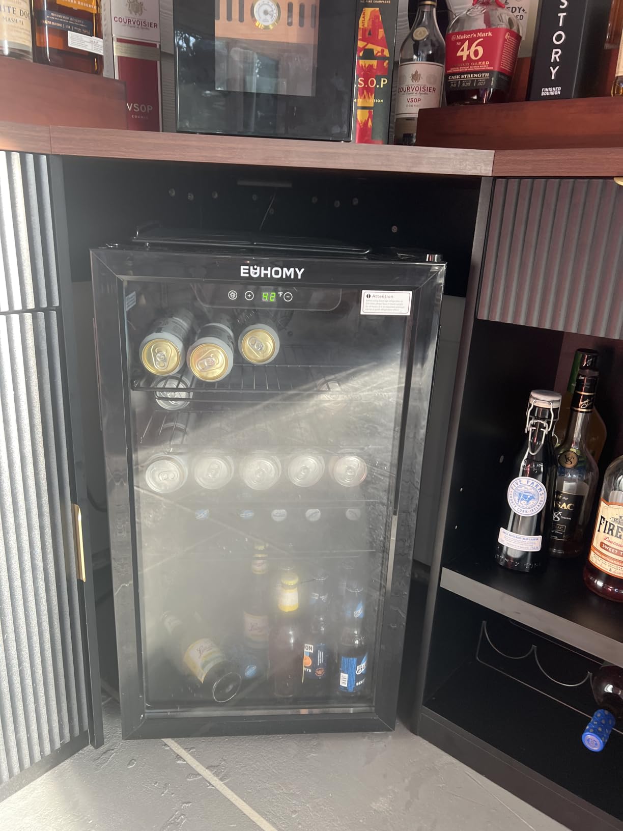 EUHOMY 145 Can Mini Fridge, 4.5 Cu.ft Beverage Refrigerator with Glass Door | 32°F to 61°F, Compressor Cooling, Digital Temperature Control, Adjustable Shelves, LED Light, 40 dB, Home Office Bar Use customer photo 1