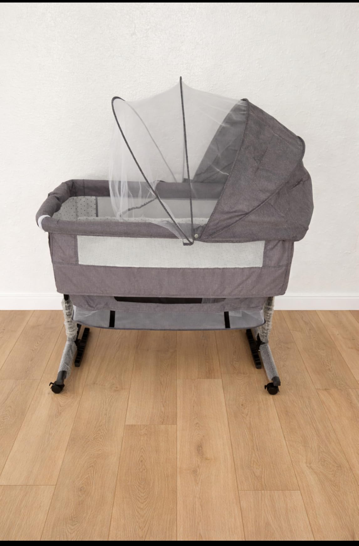 Semphis Baby Bassinet, 3 in 1 Bassinets Bedside Sleeper, Adjustable Height Bedside Sleeper with Rocking Mode, Breathable Mesh, Storage Basket, Wheels, Easy Assemble & Folding (Gray) customer photo 2