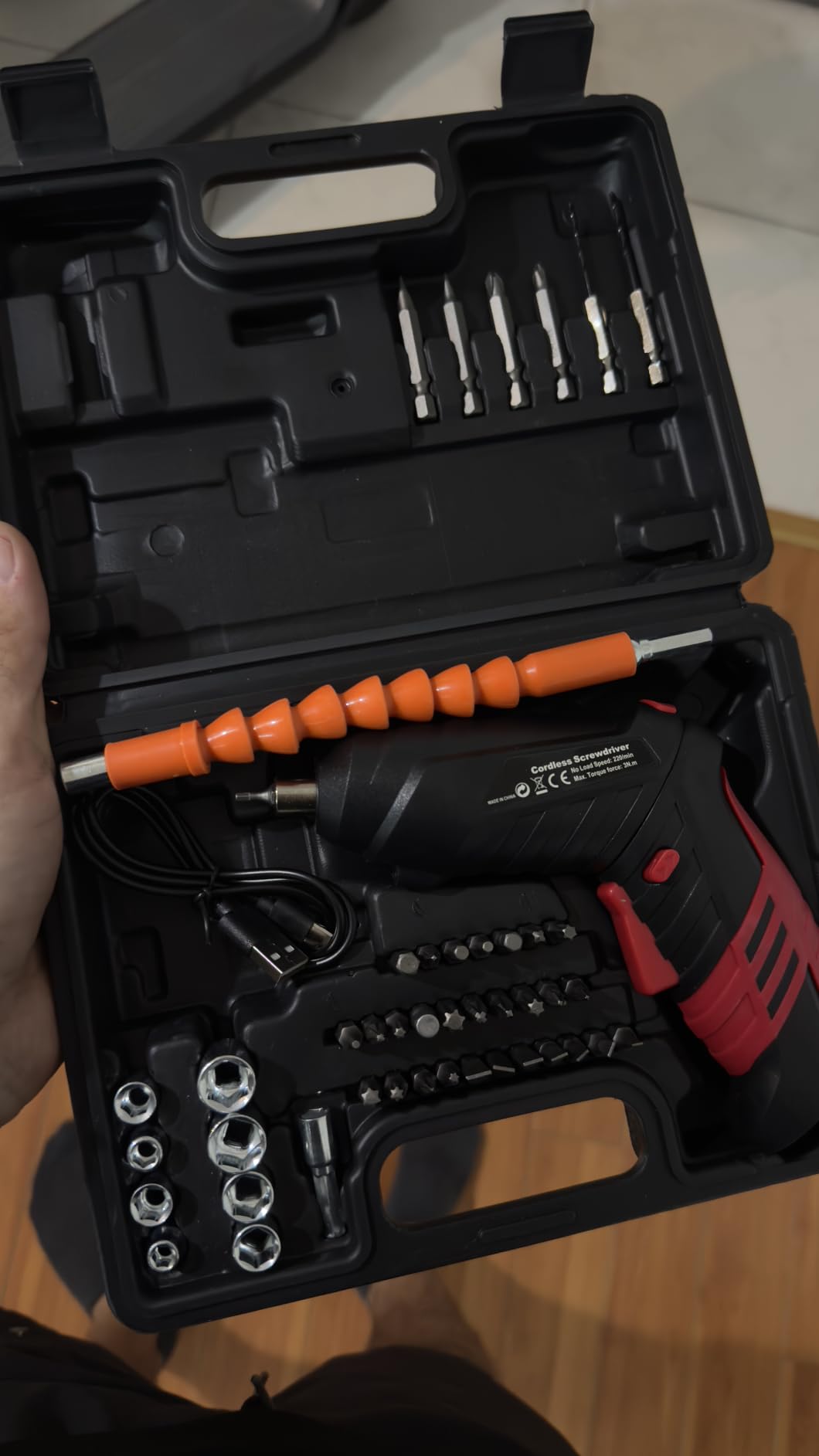 Cordless Power Screwdriver Electric Screwdriver Rechargeable Set, Battery Powered Screwdriver Kit Including 46pcs Bits, Pivoting Handle and LED Lights Small Drills Cordless (Red) customer photo 2