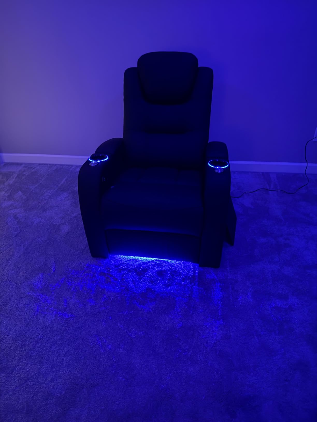 comfiroom Home Theater Seating, Top-Grain Leather Power Recliner Chair | Simple Style Black Dual Power Electric Headrest Movie Theater Chairs Gaming Sofa with Tray Table, Row of 1 customer photo 2