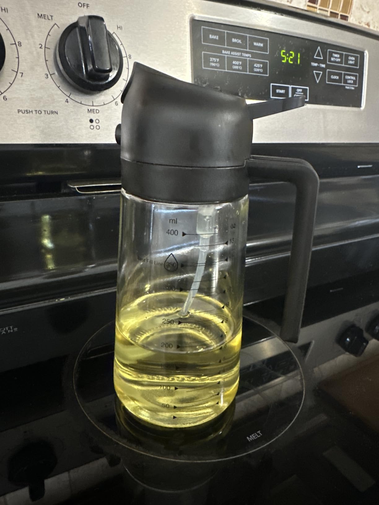 TrendPlain 16oz/470ml Glass Olive Oil Sprayer for Cooking - 2 in 1 Olive Oil Dispenser for Kitchen Gadgets, Air Fryer, Salad, and BBQ - Bubblegum customer photo 1
