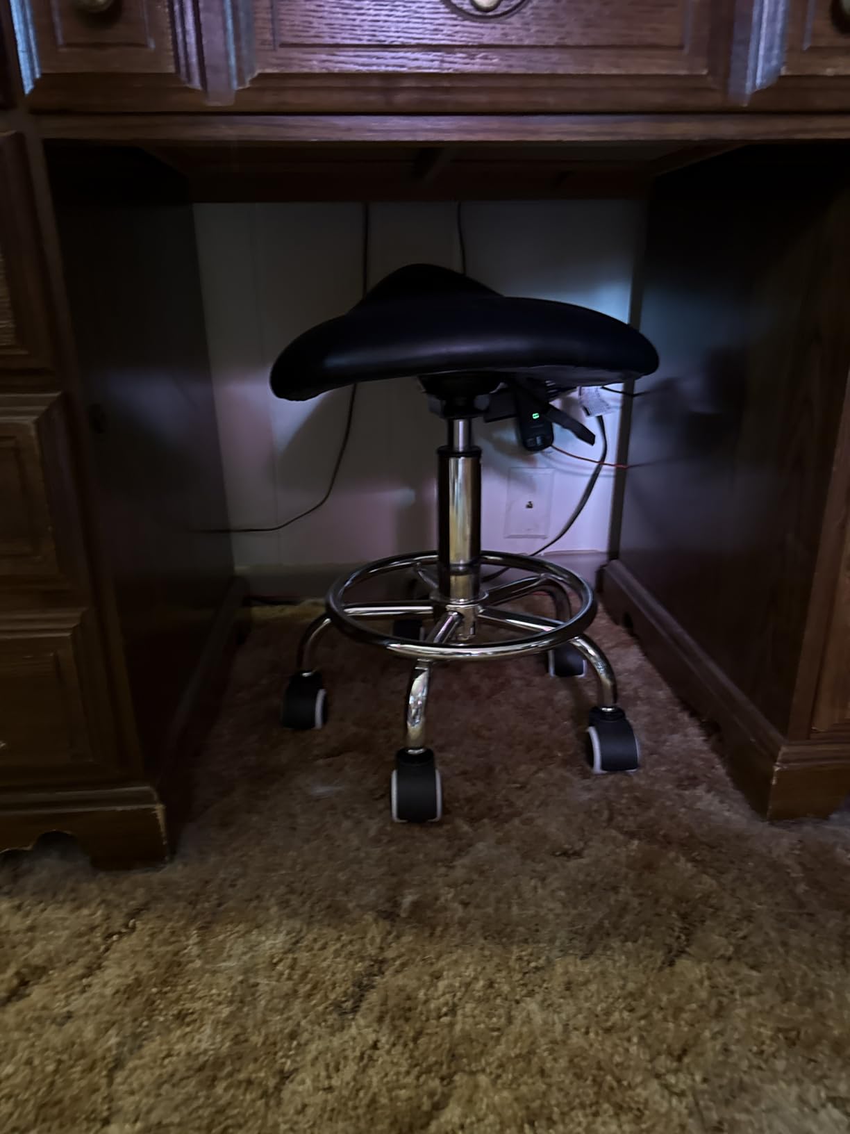 YEEZEE Saddle Stool Ergonomic, Saddle Chair with Wheels, Dark Black | Comfortable Wide Thick Saddle Seat Padding, 360 Swivel, Adjustable Height, Ring Pedal Design, for Medical Massage Salon Spa customer photo 2