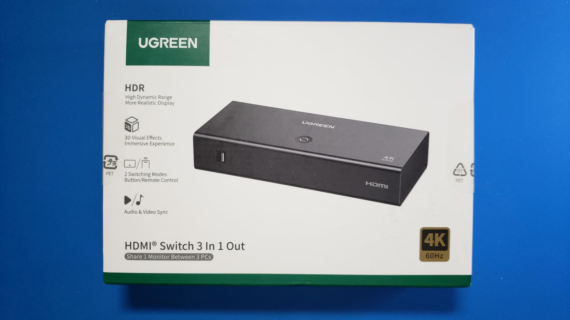 UGREEN HDMI Switch 3 in 1 Out, 4K@60Hz, with Remote, HDR10+, 3D, Dolby | CEC, HDCP2.2, HDMI Splitter, Compatible with Switch 2, PS5/4, Laptop Xbox Roku TV Fire Stick Blu-Ray Player Monitor Projector customer photo 1