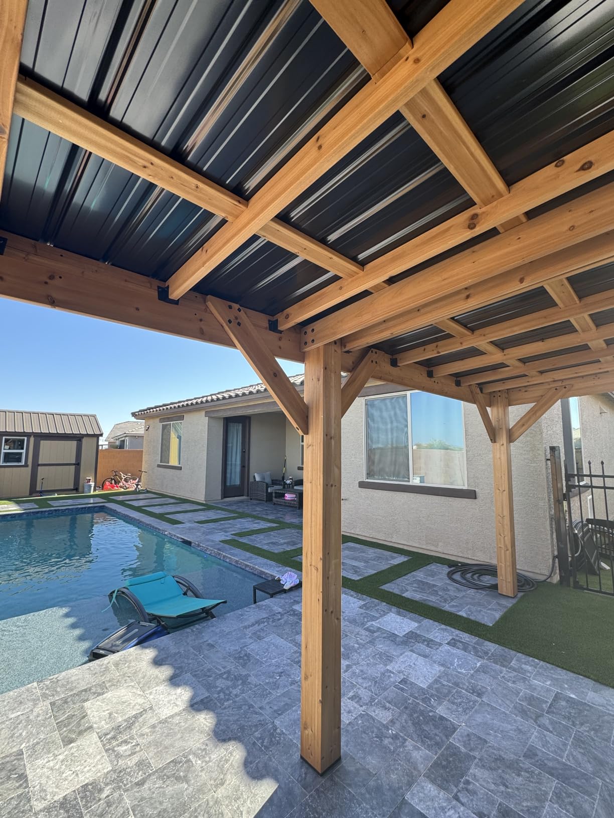 Backyard Discovery Arcadia 14' x 12' Cedar Wood Outdoor Gazebo Pavilion with Hardtop Galvanized Steel Slope Roof, Snow Support, Wind Resistance, PowerPort, Shade for Garden, Patio, Deck, Entertaining customer photo 2