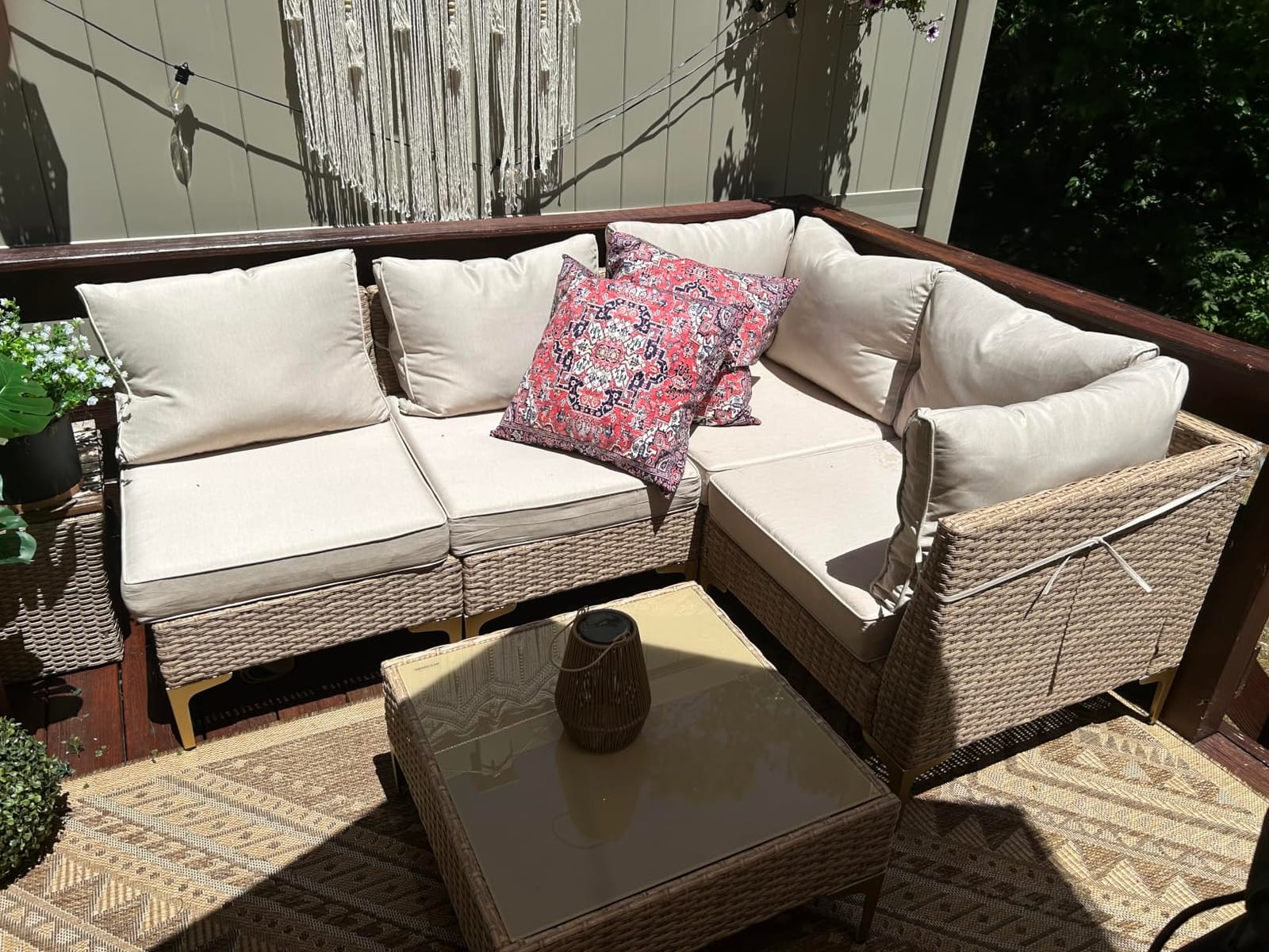 JOYURE 7 Piece Wicker Patio Furniture Set, Outdoor Conversation Sectional Sofa w/Coffee Table, All-Weather Outdoor Sofa with Thick and Anti-Slip Cushions for Deck, Poolside, Garden, Beige customer photo 2