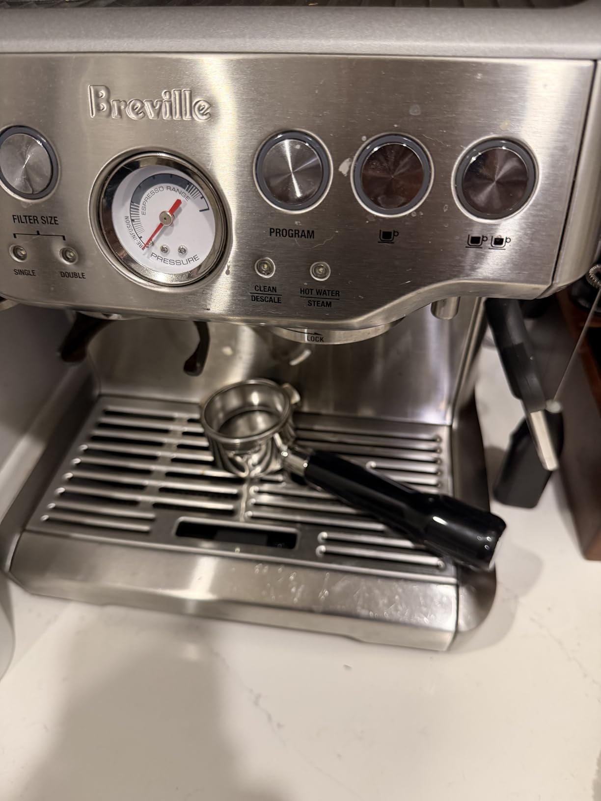 54mm Bottomless Portafilter for Breville Espresso Machines, Black | Fits Barista Express, Pro, Touch, Bambino Plus & Infuser; 18-20g stainless filter basket included; 3-ear, approx. 5.5mm thick customer photo 2