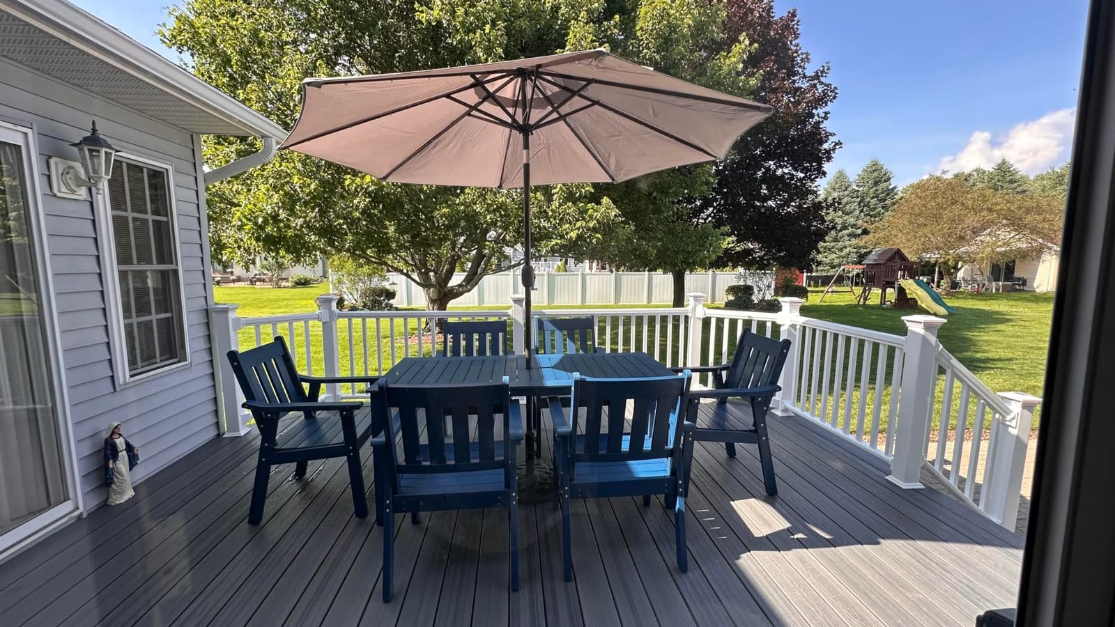 YEFU 7-Piece Patio Table Set, All-Weather HIPS, Metal Aluminum Frame, Teak | Outdoor Table and Chairs Dining Furniture Set with Umbrella Hole, Modern Plastic Dining Sets 6 Person for Outside Deck customer photo 2
