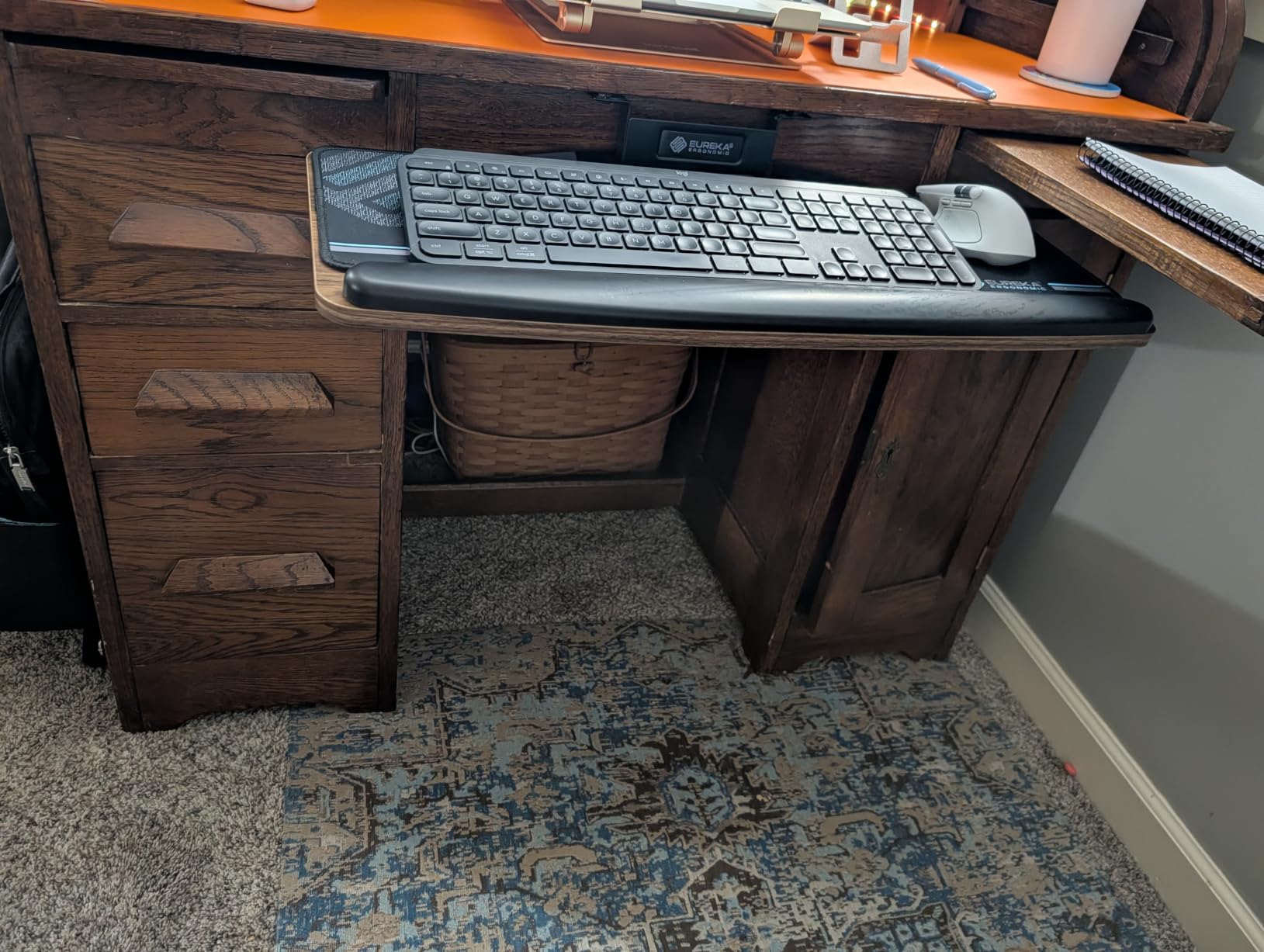 EUREKA ERGONOMIC Keyboard Tray Height Adjustable, Swivel Tilt Computer Keyboard Drawer Under Desk, 25x9.13'' Sliding Keyboard & Mouse Platform with Mouse Pad for Typing, Black customer photo 1