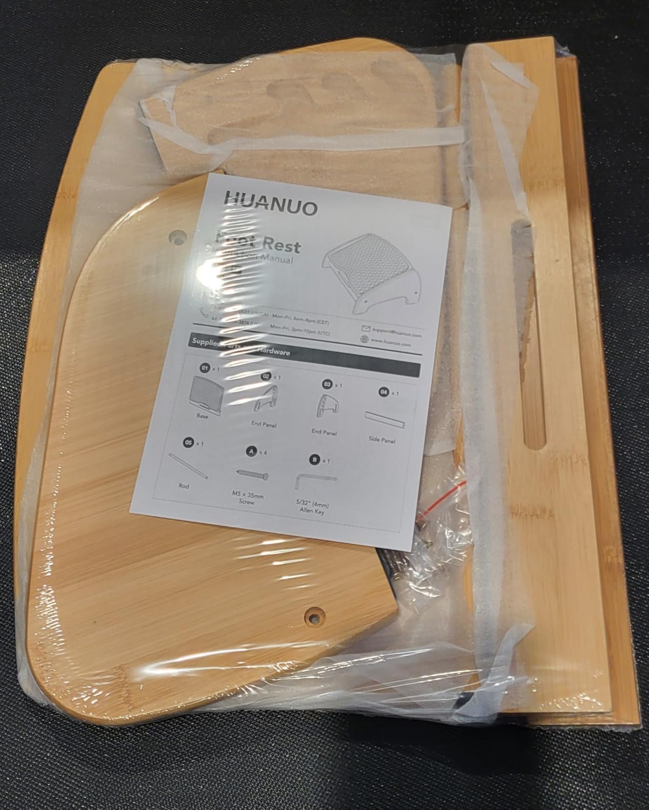 HUANUO Bamboo Under Desk Footrest with 4 Heights and Massage Texture | Adjustable angles, non-slip pads, triangular bamboo frame, ergonomic foot rest for home office, water-resistant surface customer photo 1
