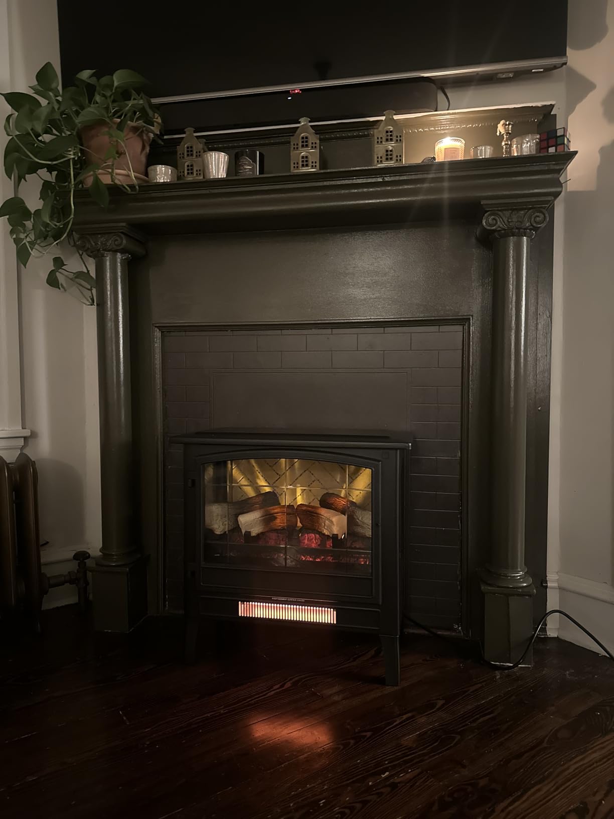 Country Living Infrared Freestanding Electric Fireplace Stove Heater in Cream | Multiple Flame Colors, Metal Design with Faux Wooden Logs | Alexa/WiFi Enabled - Remote Included customer photo 1