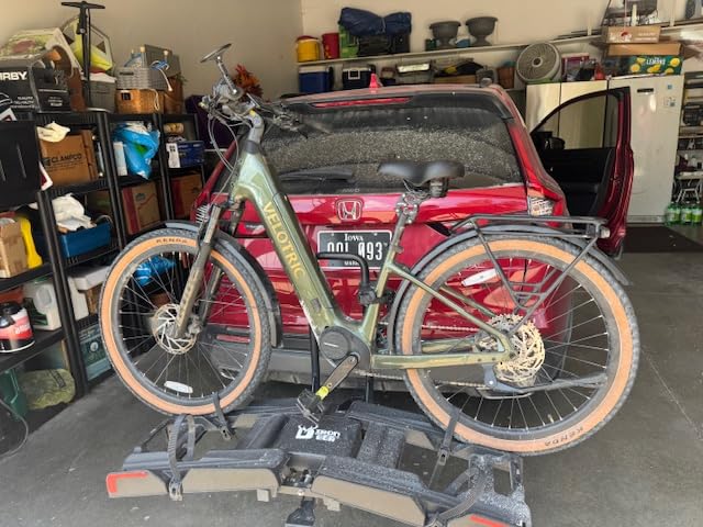 Eco Pro Upgraded 200lbs EBike Rack with Ramp for 2 E-Bikes, Foldable Tilting Bike Rack Platform for Tow Hitch 2