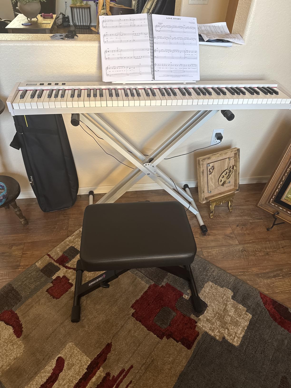 Liquid Stands Foldable Adjustable Piano Bench X-Style for Musicians | Keyboard Stool with Black Padded Cushion for Professionals, Digital Music Desks, Keyboards Seat for Kids, 16 x 20