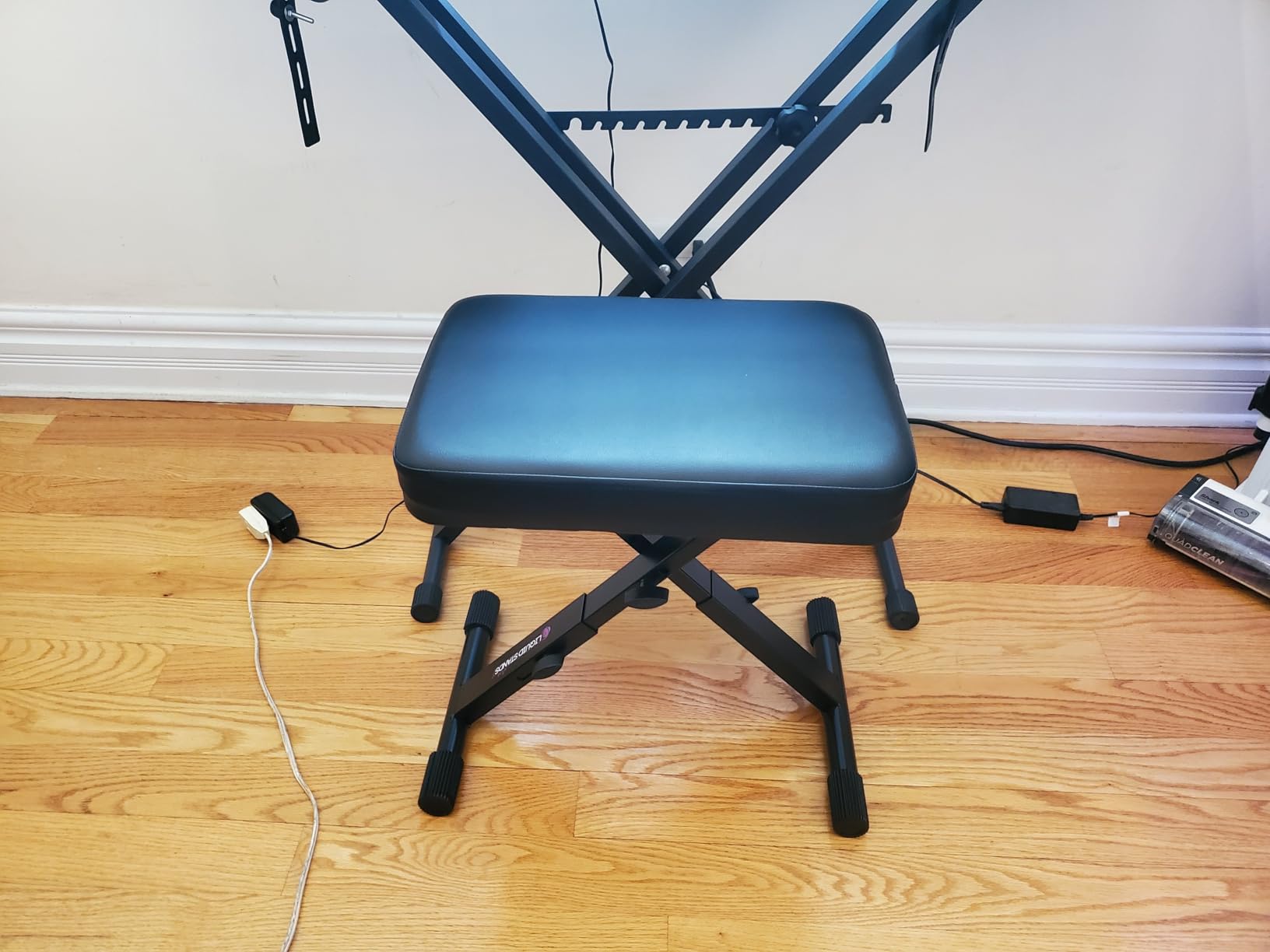 Liquid Stands Foldable Adjustable Piano Bench X-Style for Musicians | Keyboard Stool with Black Padded Cushion for Professionals, Digital Music Desks, Keyboards Seat for Kids, 16 x 20