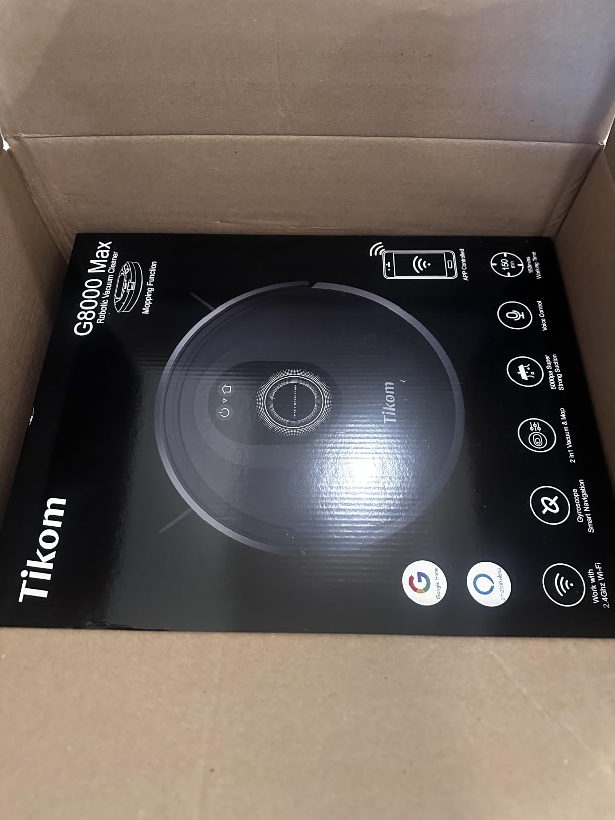 Tikom Robot Vacuum and Mop Combo, 5000Pa Robotic Vacuum Cleaner, 150 Min Max, App & Remote Control, Ideal for Hard Floor, Carpet, Pet Hair, Self-Charge(G8000 Max) customer photo 2