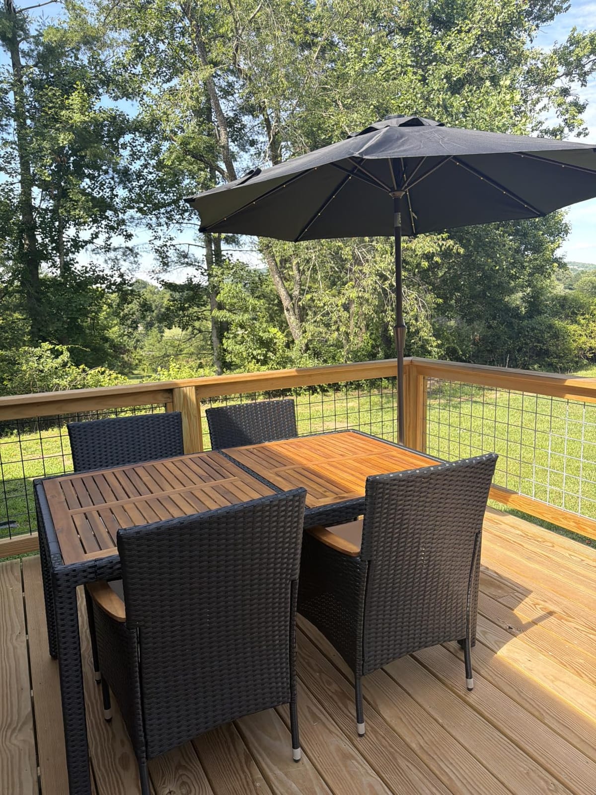 Yaheetech 7 Piece Patio Furniture Set, Outdoor Dining Acacia Wood Table Top | Rattan Conversation Set with Soft Cushions, 6 Chairs & 1 Table for Backyard, Deck, Garden & Yard, Black/Beige customer photo 2