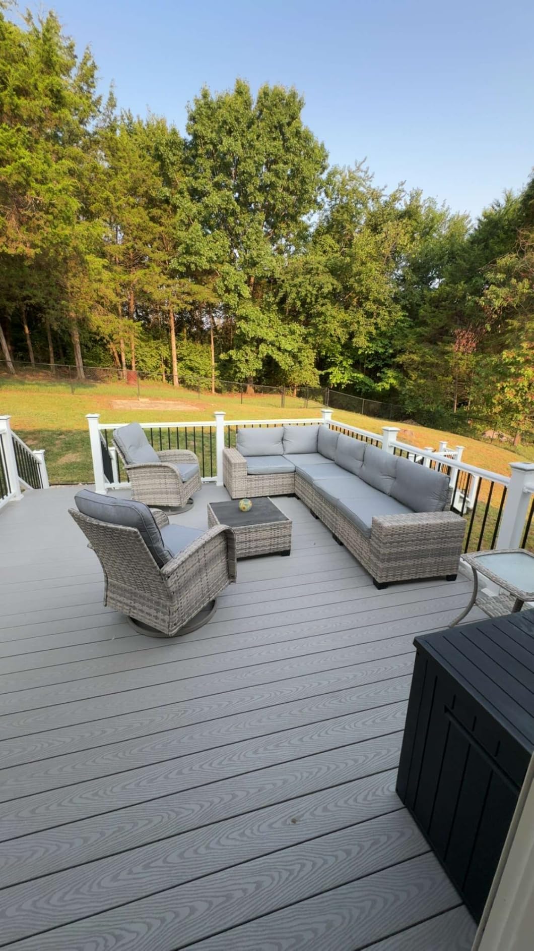 Outdoor Patio Furniture Set PE Wicker Rattan Outdoor Sectional Sofa | Patio Conversation Set with Chunky Arms Thickened Cushions & Glass Coffee Table for Garden, Backyard, Poolside, Grey customer photo 1