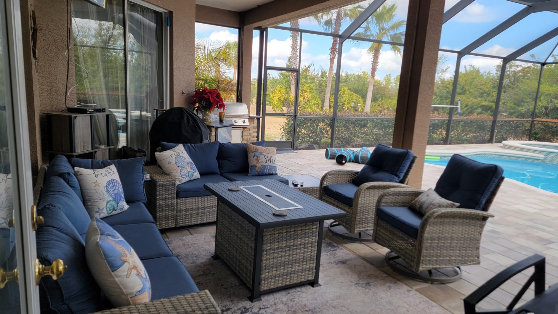 Outdoor Patio Furniture Set PE Wicker Rattan Outdoor Sectional Sofa | Patio Conversation Set with Chunky Arms Thickened Cushions & Glass Coffee Table for Garden, Backyard, Poolside, Grey customer photo 2