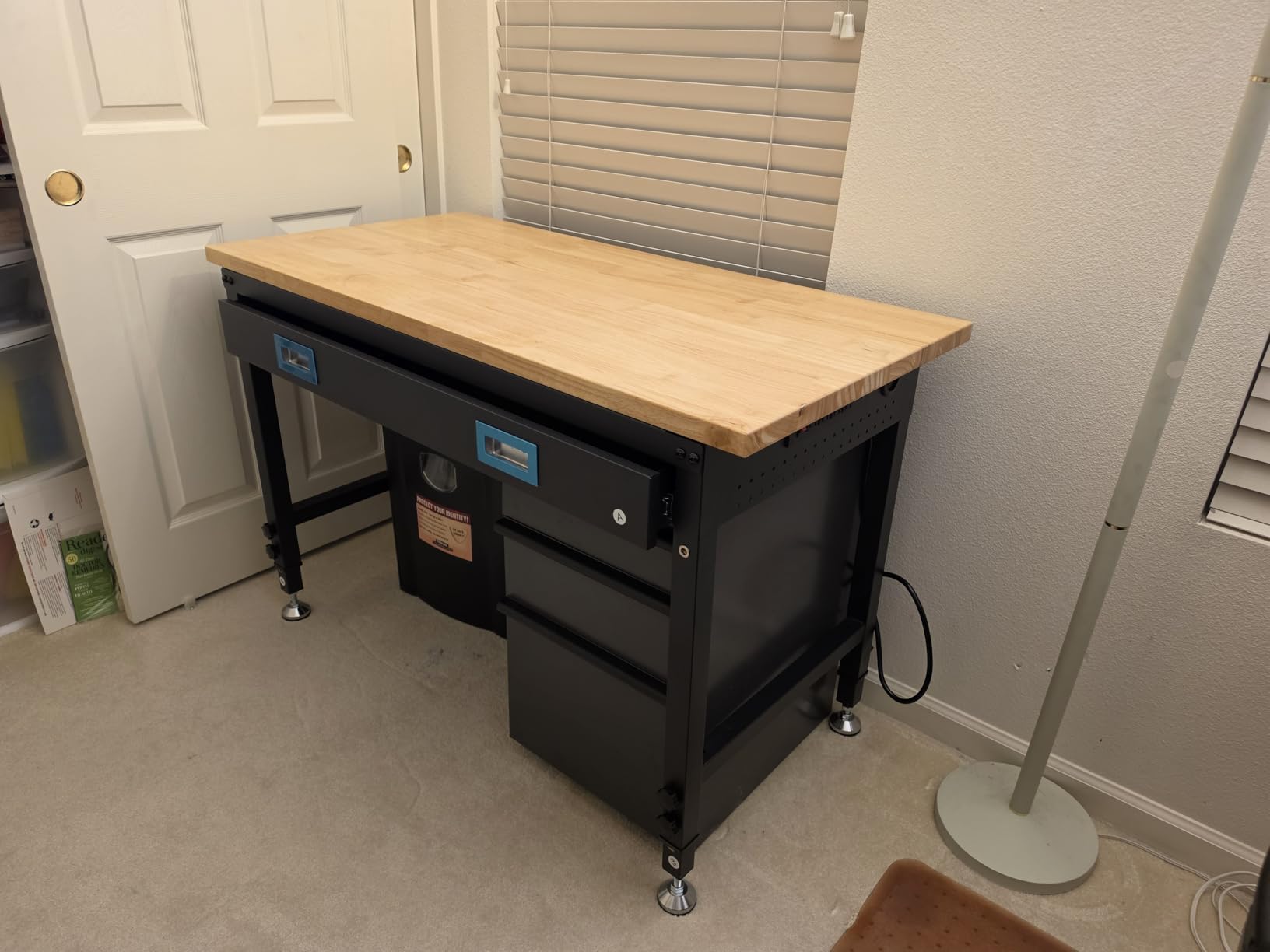 Workbench 48 x 24 Adjustable Height Worktable, 2000 LBS Load Capacity, Rubber Wood Top, Drawer, Pegboard, Power Outlets & Lockable Wheels customer photo 1