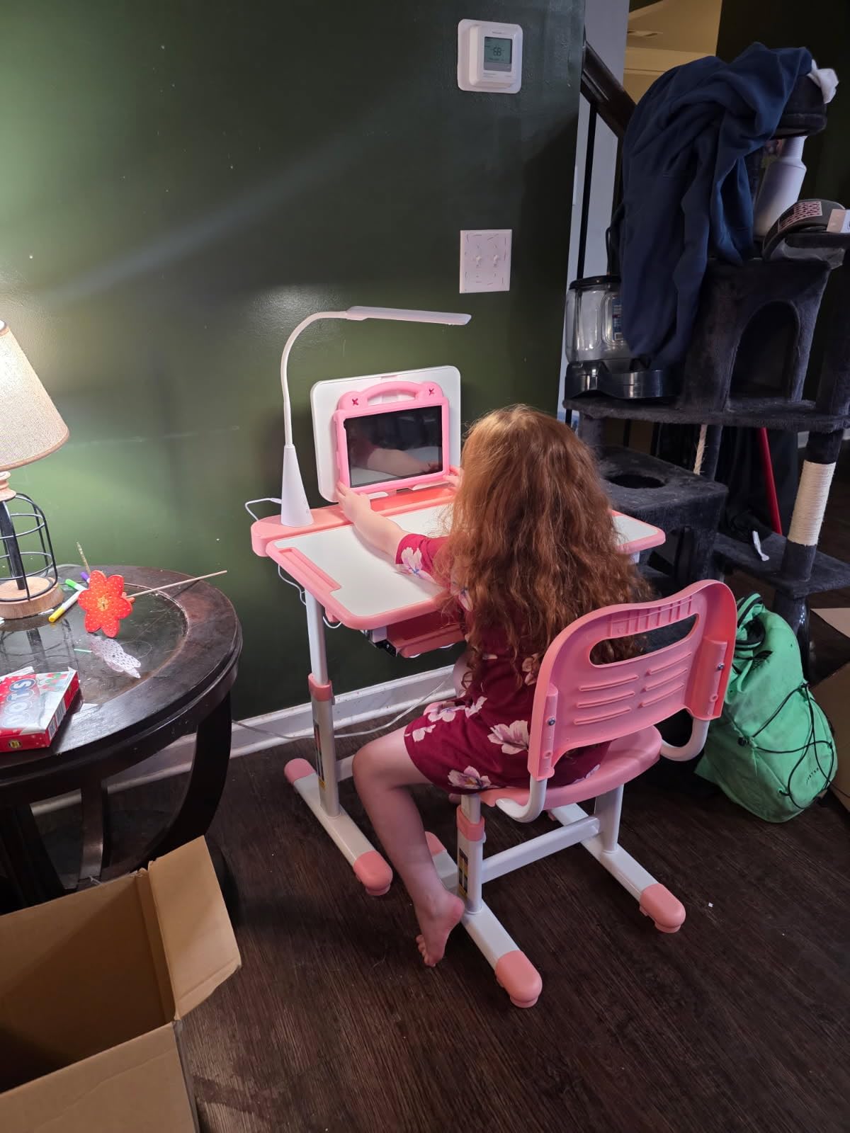 VEVOR Kids Study Chair and Desk Set, Study Desk and Chair for Kids with Table Lamp, Adjustable Height & 0-40° Tilted Desktop, Children Table for Bedroom, Grey customer photo 2
