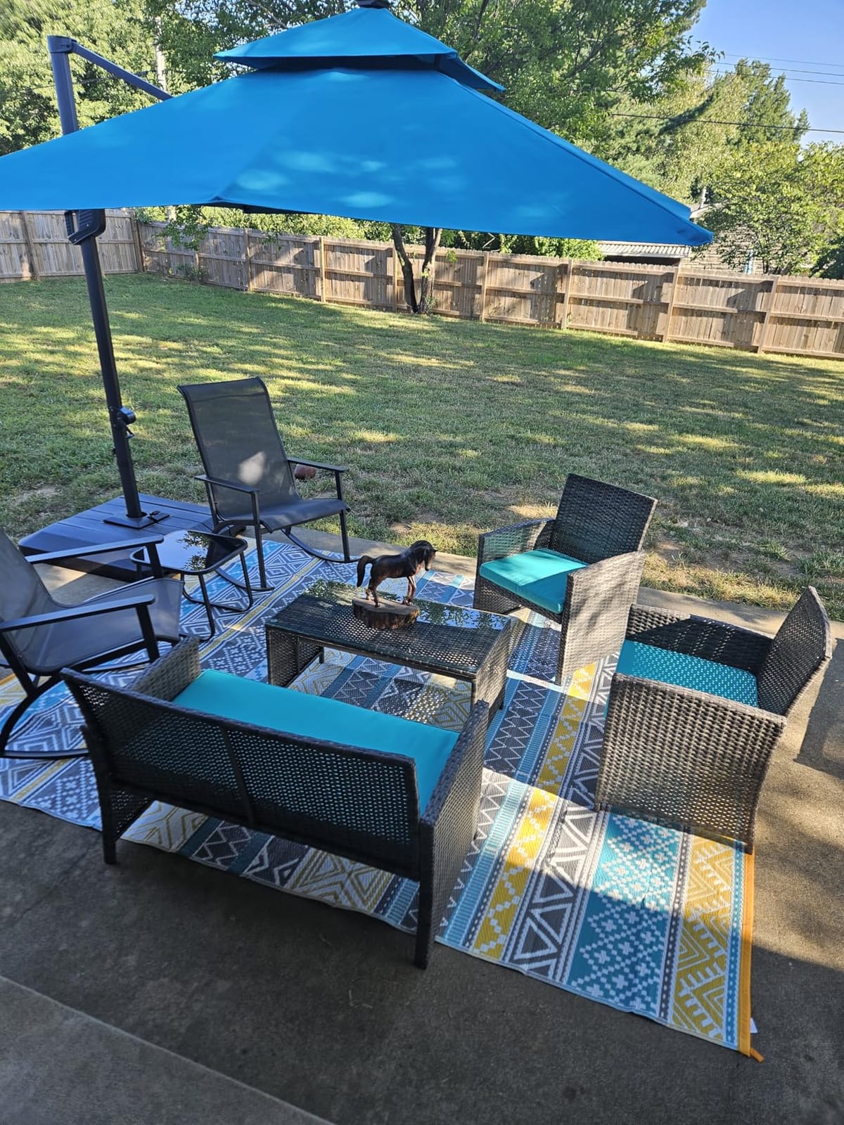 4 Piece Patio Ratten Set Outdoor Furniture Set Wicker Conversation Sets with Cushions and Tempered Glass Tabletop,Blue customer photo 2