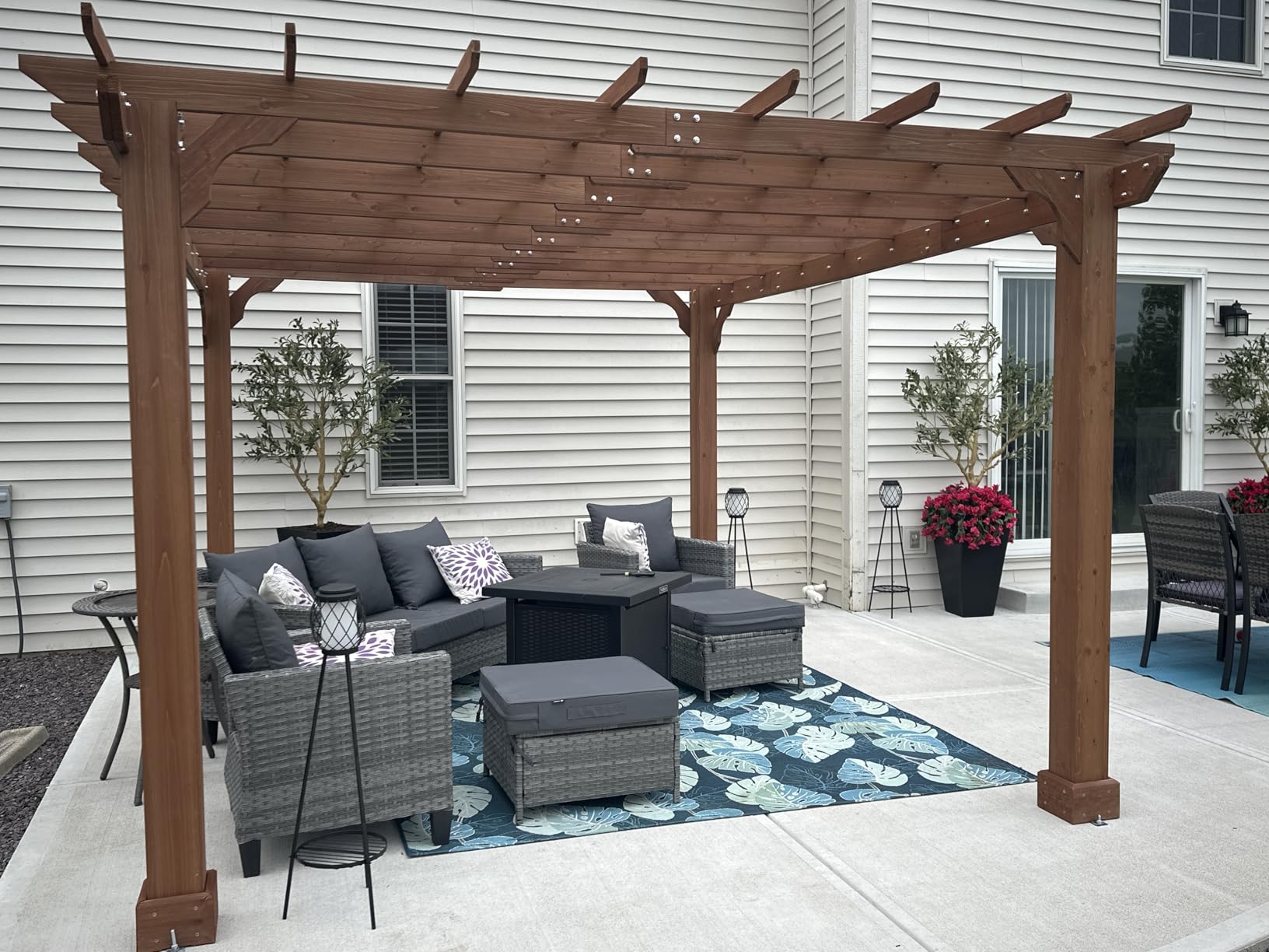 BlueWish 12' x 14' Cedar Wood Patio Pergola with Slatted Trellis Roof, Outdoor Pergola Backyard Gazebo with Solid Structure for Deck Yard Grill Party Garden customer photo 1