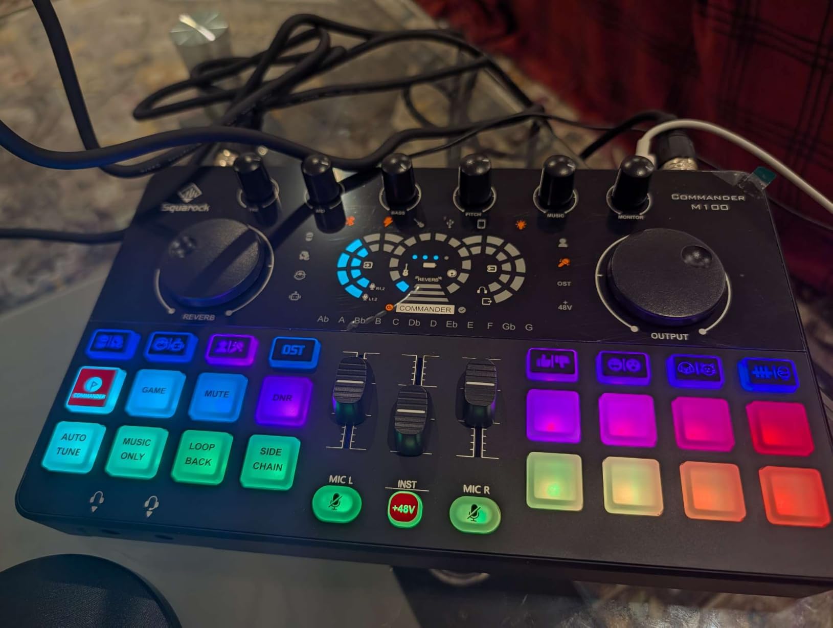 Podcast Equipment Bundle for 4, Audio Interface with 4 Dynamic Microphone, 4 Desktop Mic Stands, Voice Change, DJ Mixer for Vocal Recording Podcasting,Streaming,Singing TikTok, COMMANDER M100 3rd customer photo 1