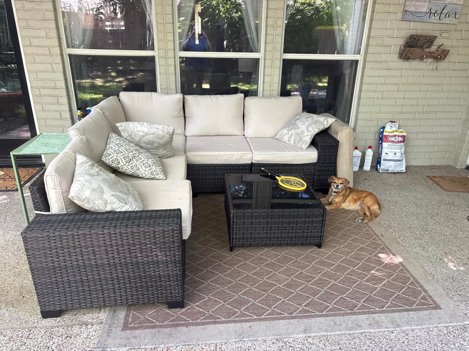 Jing's Villa 6-Piece Patio Furniture Set, All-Weather Outdoor Wicker Sectional Sofa with Cushions, Glass Table & Left and Right Armrest, Rattan Conversation Seating for Porch, Garden, Backyard, Beige customer photo 1