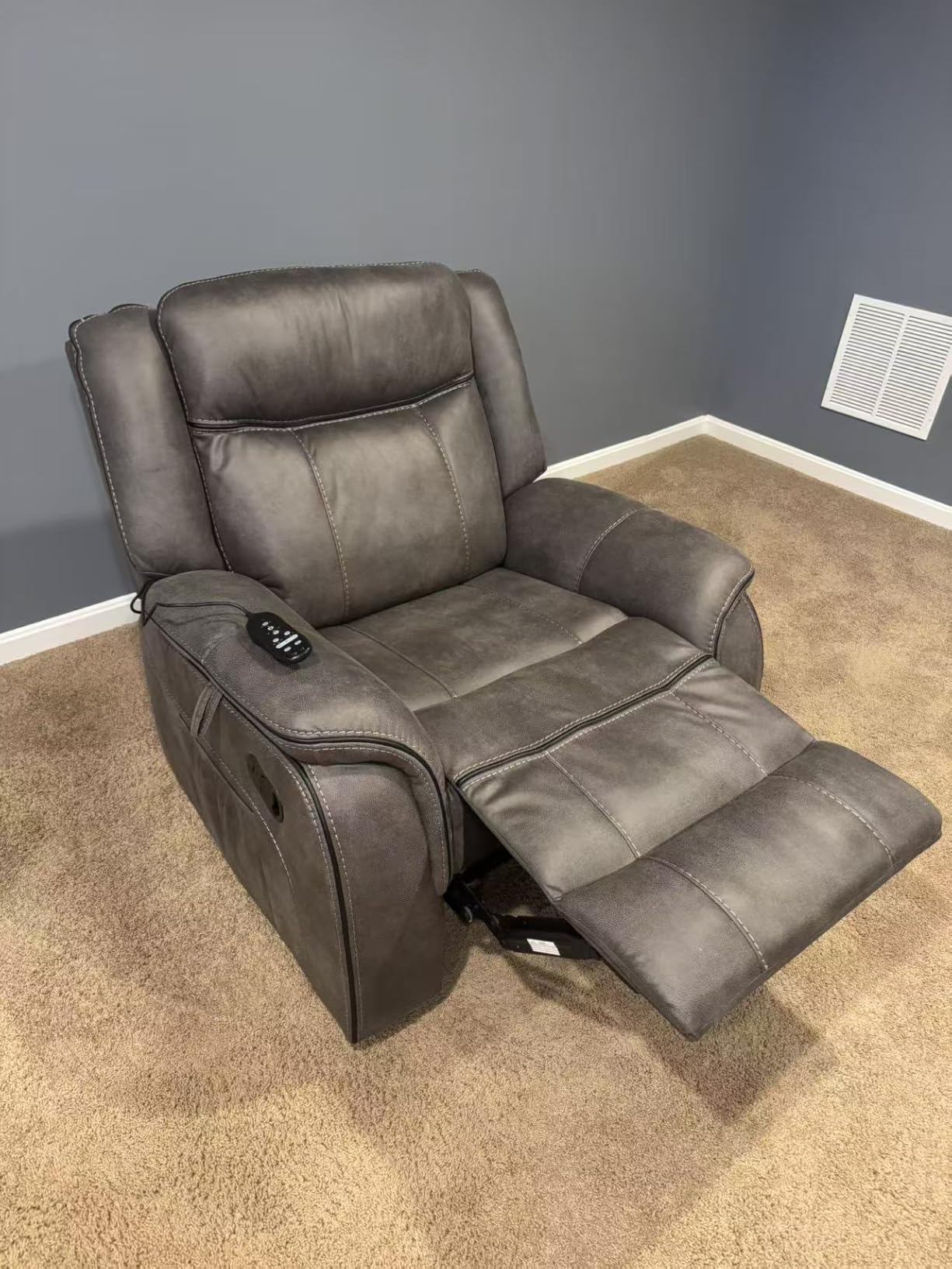 Massage Recliner Chair with Heat Comfy Leather Wall Hugger Recliners Manual | 39 inch Wide Manual Reclining Ergonomic Lounge Chair for Adults, Overstuffed Wall Hugger Recliners for Living Room, Grey customer photo 2
