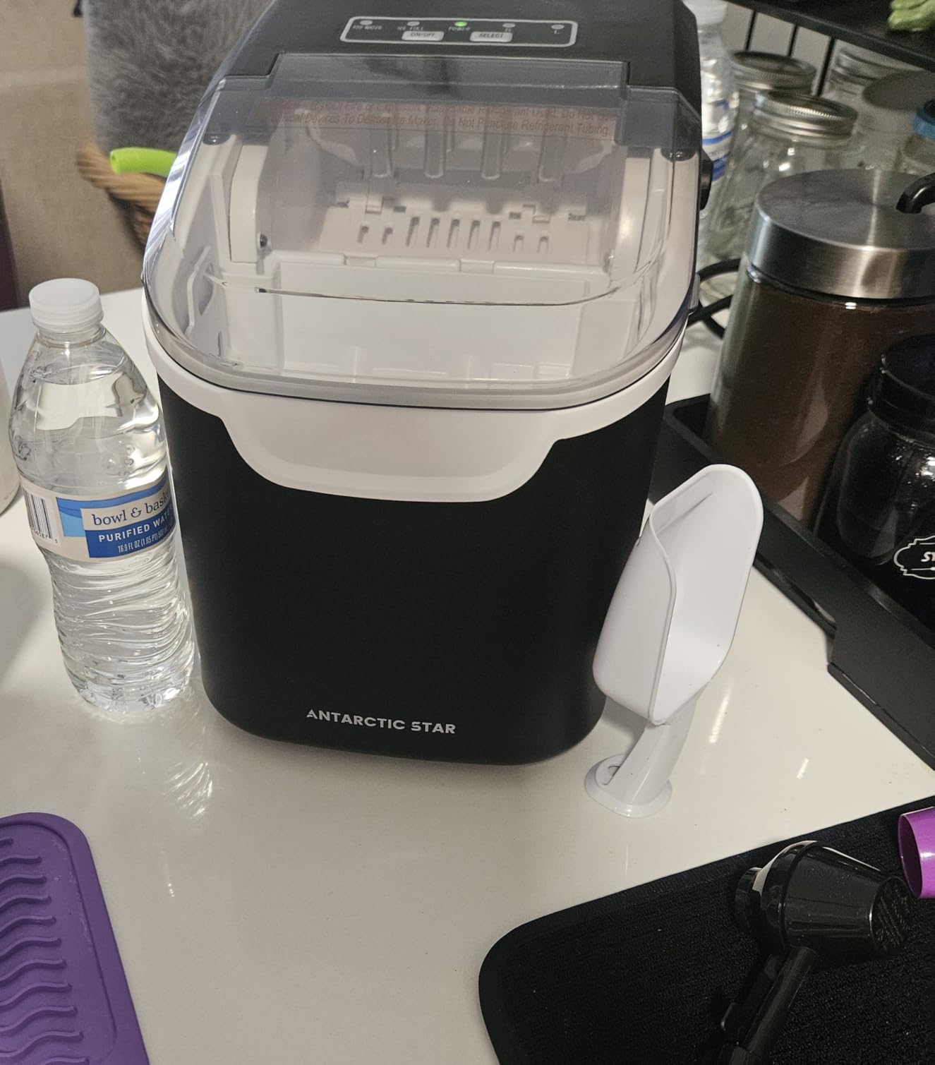 Antarctic Star Countertop Ice Maker Machine, 26Lbs/Day Fastest 6-Min Ice | 8 bullet ice in 6min, 2 sizes, energy-saving, portable handle, Self-Cleaning, basket/scoop for Home/bar/RV/camping. Black customer photo 1